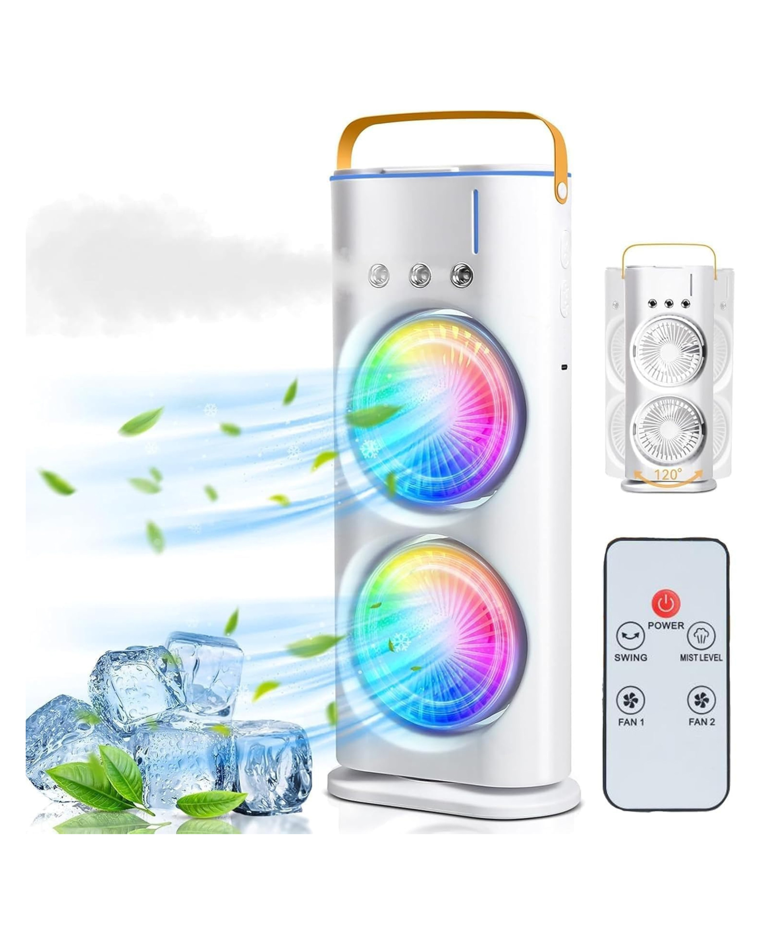 Yamama 3-in-1 USB-C Rechargeable Tabletop Cooling Fan with Humidifier & LED Light with 3 Speeds & Mist Modes, Large Water Tank, for Home, Office, Outdoor & Camping- Color may vary