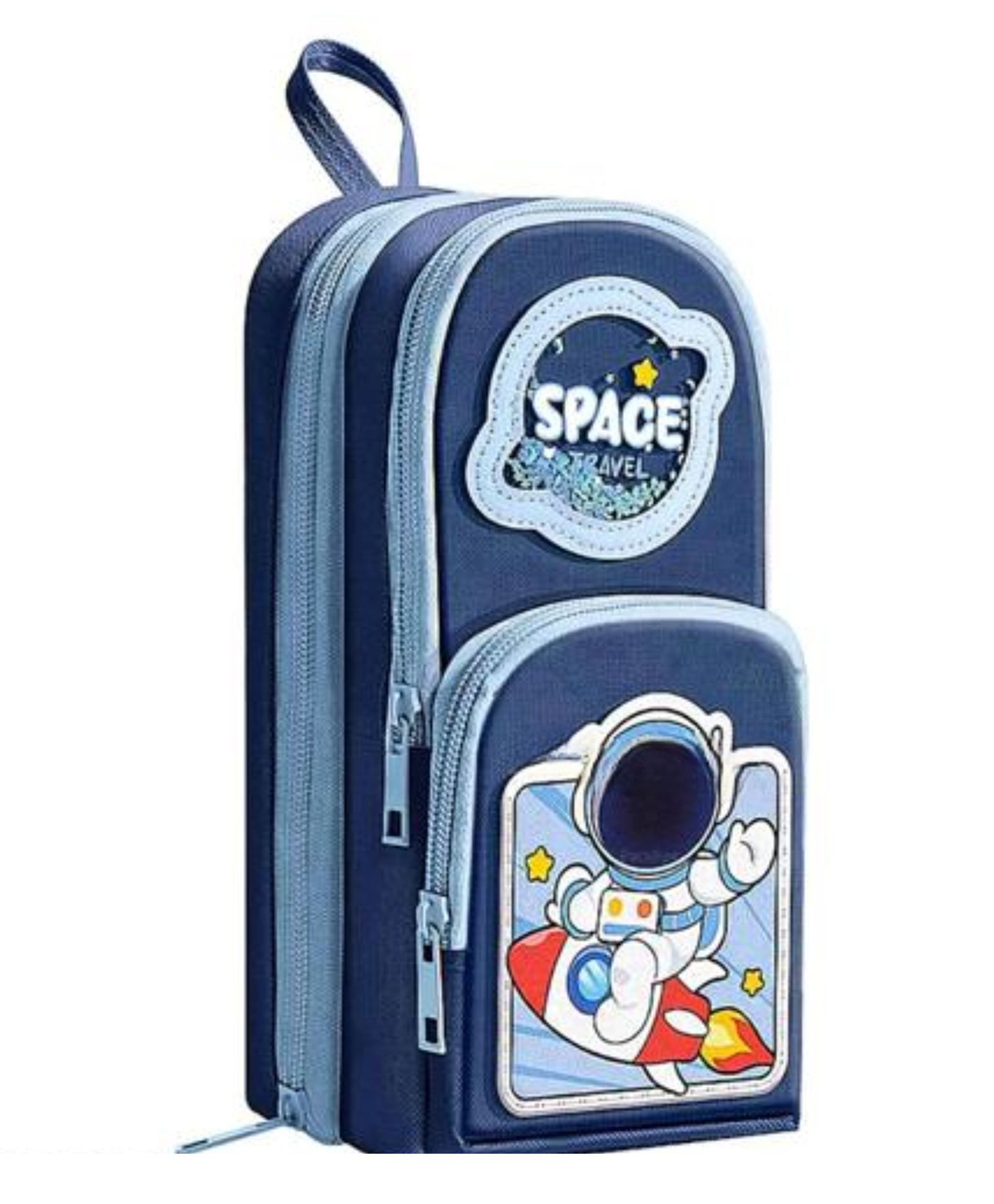 YAMAMA Space Travel Pencil Pouch for Kids | 3-Compartment Large Capacity Stationery Pouch | Zipper Organizer for School, Travel & Makeup - Multi-color-picture-19