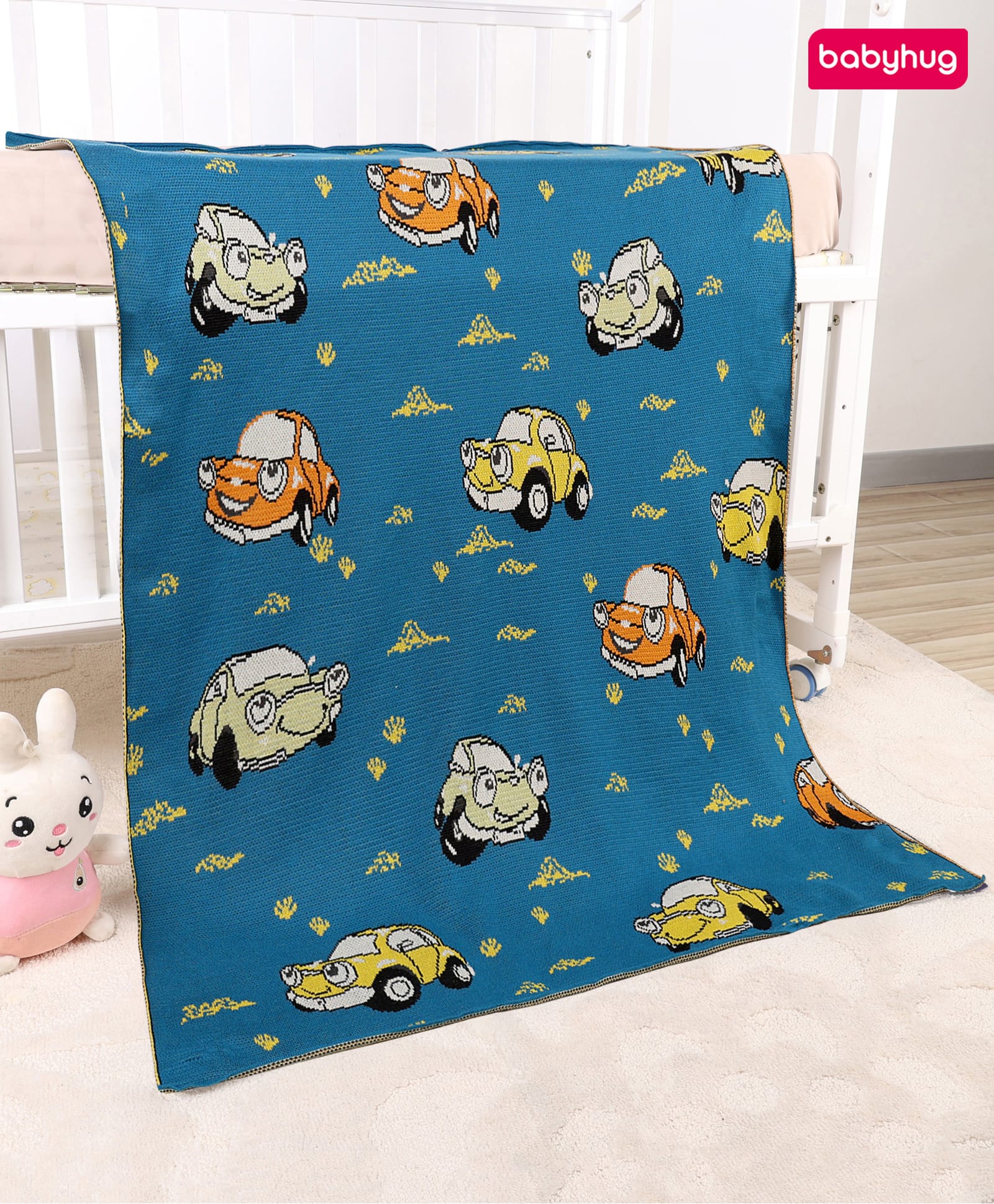 Babyhug Premium Cotton Jacquard Knit Blanket Car Print - Green | New Born| Toddler Blanket| Baby Skin Friendly| Super Soft Material| Machine Washable| Breathable Warm and Cozy| Boys and Girls-image-45