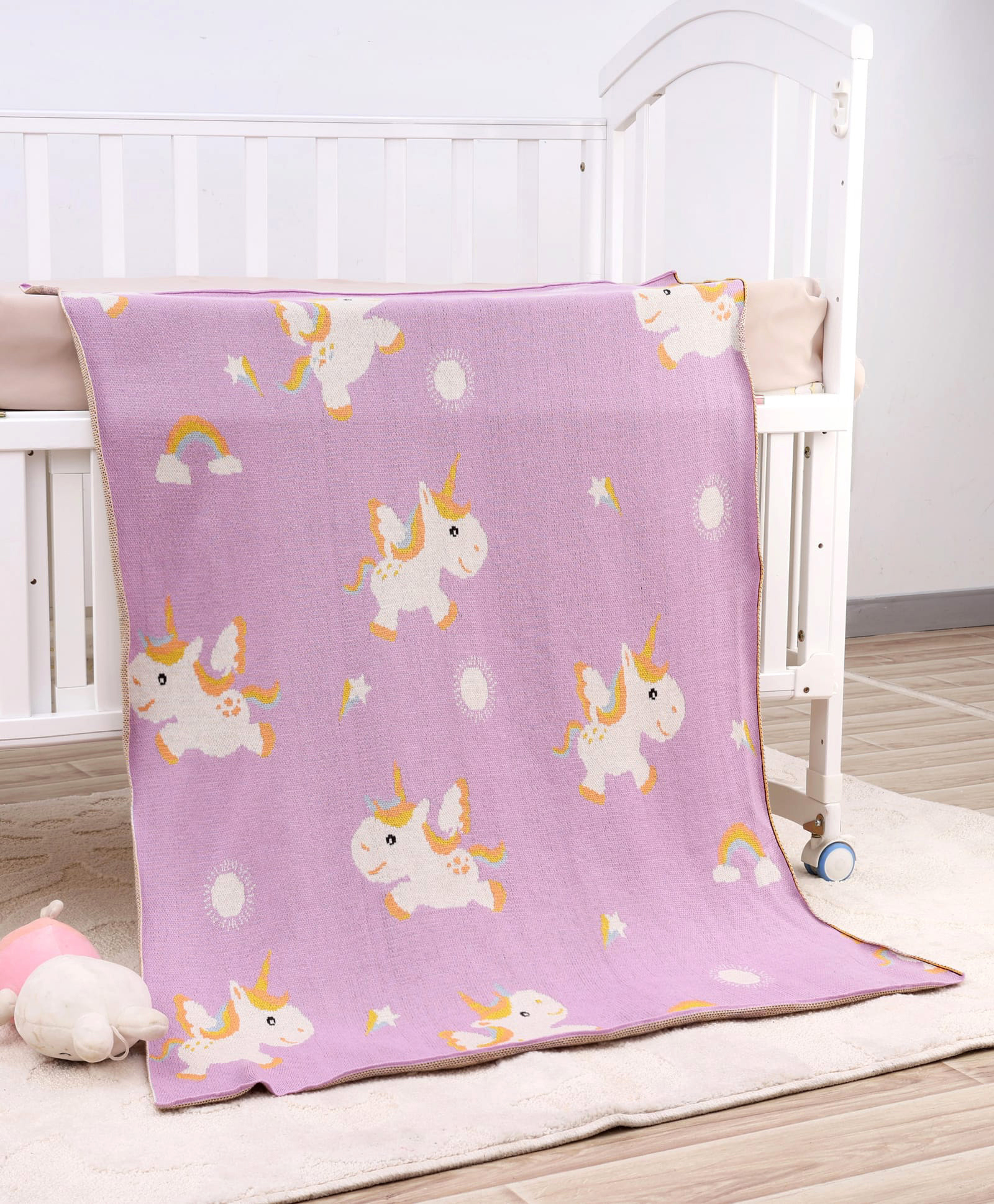 Babyhug Premium Cotton Jacquard Knit Blanket Unicorn Print - Pink| New Born| Toddler Blanket| Baby Skin Friendly| Super Soft Material| Machine Washable| Breathable Warm and Cozy| Boys and Girls-image-16