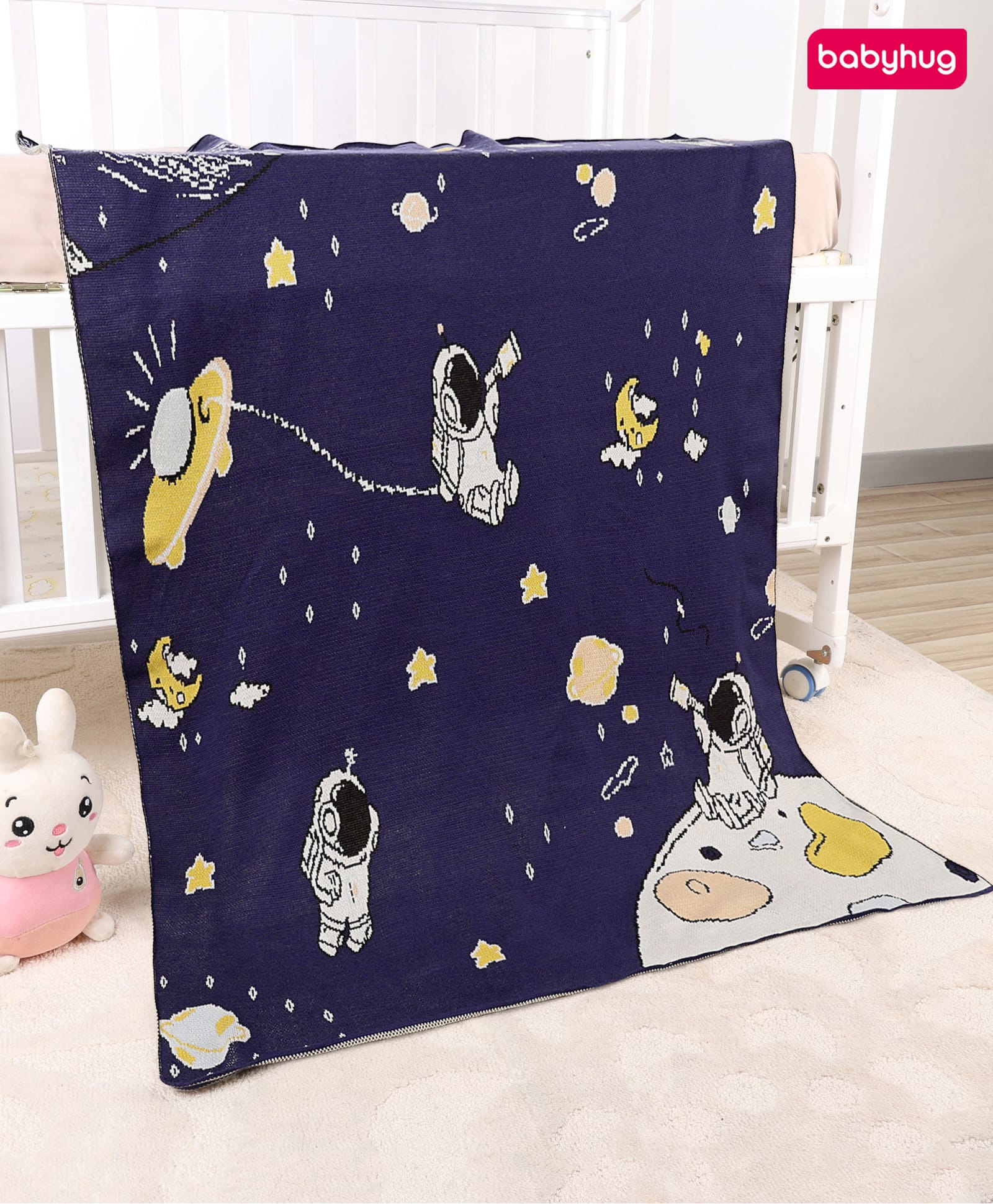 Babyhug Premium Cotton Jacquard Knit Blanket Space Print - Navy| New Born| Toddler Blanket| Baby Skin Friendly| Super Soft Material| Machine Washable| Breathable Warm and Cozy| Boys and Girls-image-47