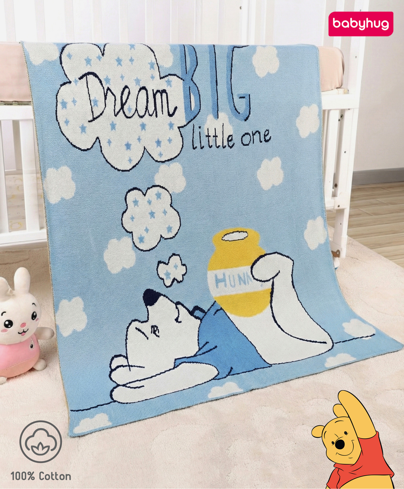 Babyhug Disney Premium Cotton Jacquard Knit Blanket Winnie the Pooh Print Blue| New Born Toddler Blanket| Skin Friendly| Super Soft Material| Machine Washable| Breathable Warm & Cozy| Boys and Girls-image-14