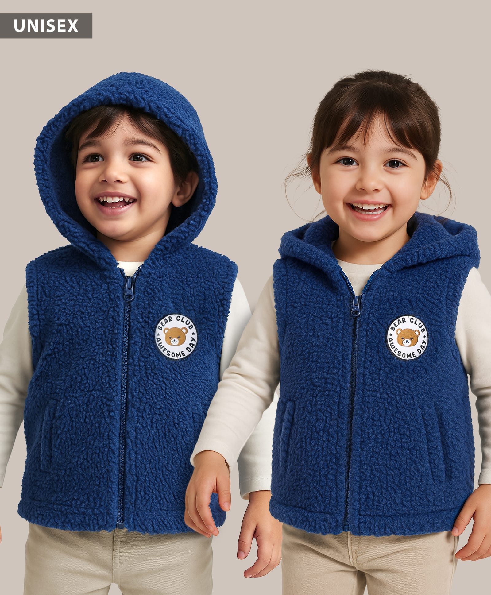 Babyhug Knit Sleeveless Hooded Winter Jacket with Fur Detailing & Kangaroo Pocket - Navy Blue-picture-25