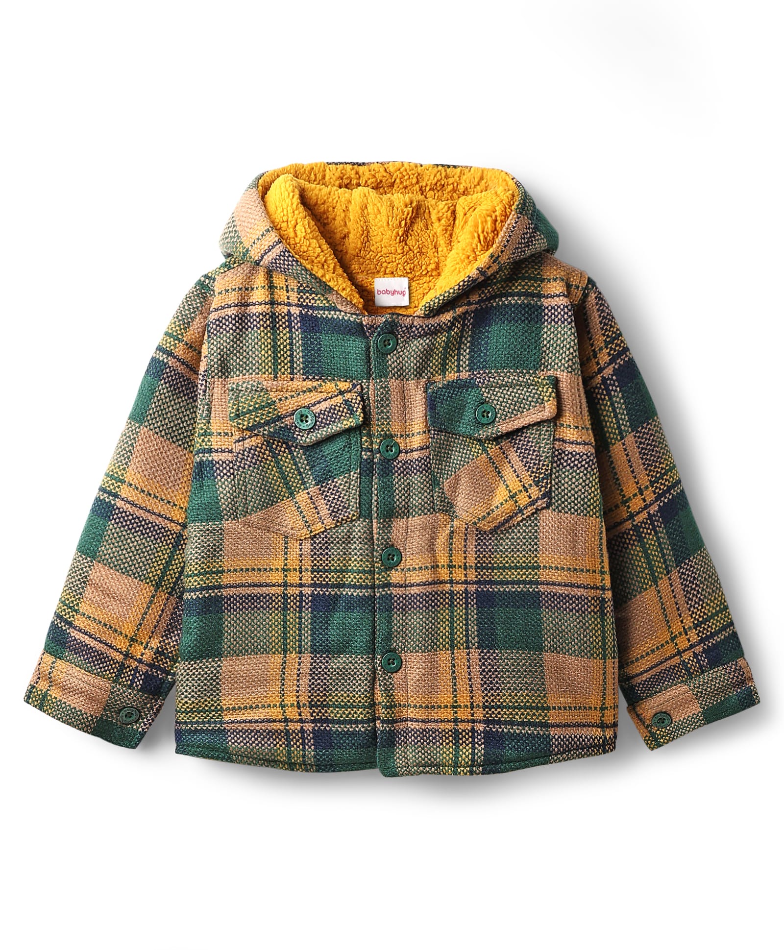 Babyhug Knit Full Sleeves Checks Hooded Winter Jacket - Multicolor-image-39