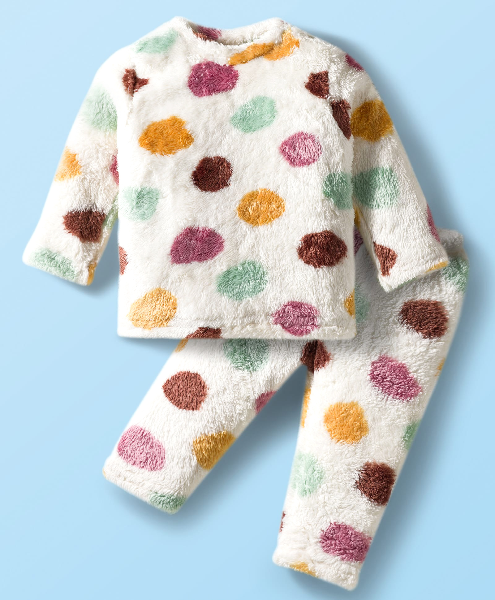Babyhug Fur Knit Full Sleeves Winter Wear T-Shirt & Lounge Pant Set With Polka Dot Design - White-image-26