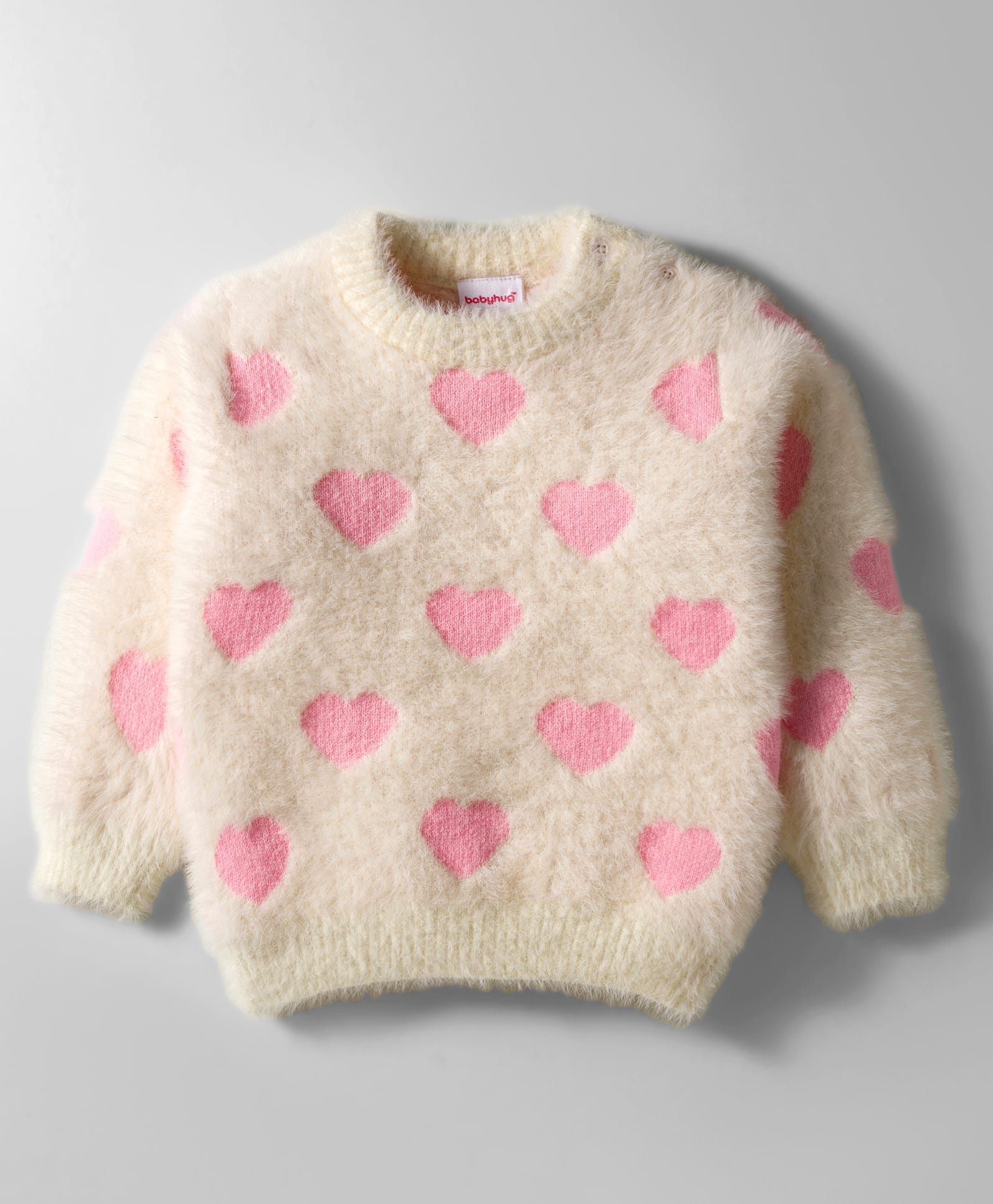 Babyhug Knit Full Sleeves Pullover Sweater with Heart Design - Pink-image-36