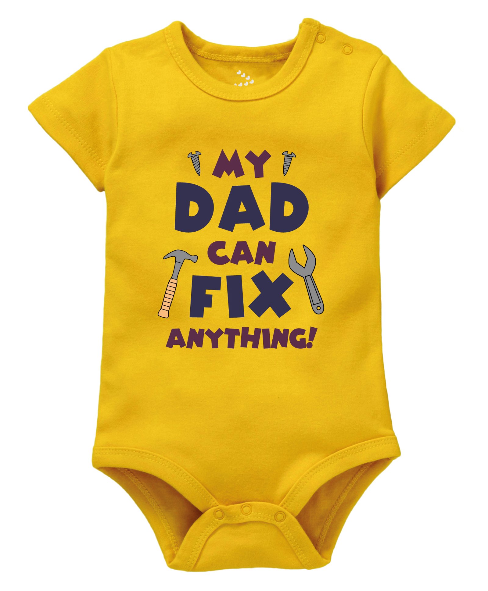Zeezeezoo 100% Cotton Fathers Day Theme Half Sleeves My Dad Can Fix Anything Text Printed Onesie - Yellow-image-20