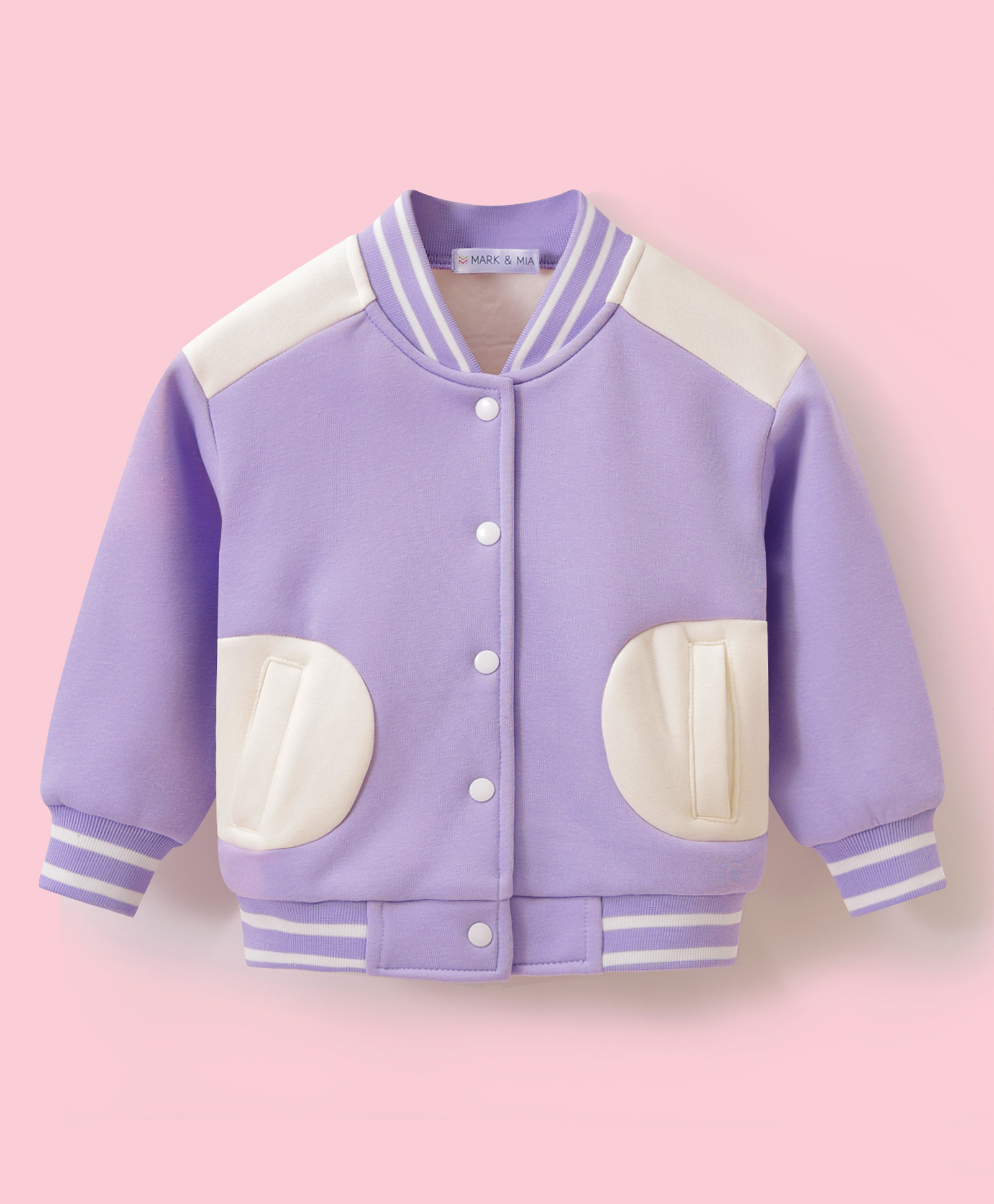 Mark & Mia Full Sleeves Solid Color Bomber Jacket with Kangaroo Pocket - Purple-picture-14