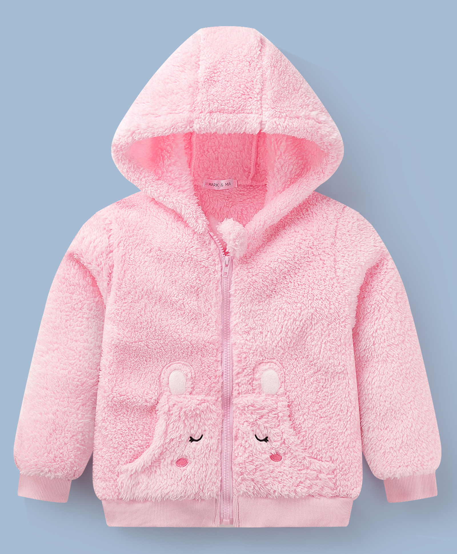 Mark & Mia Full Sleeves Hooded Fur Sweatjacket with Patch Detailing & Kangaroo Pocket - Pink-picture-15