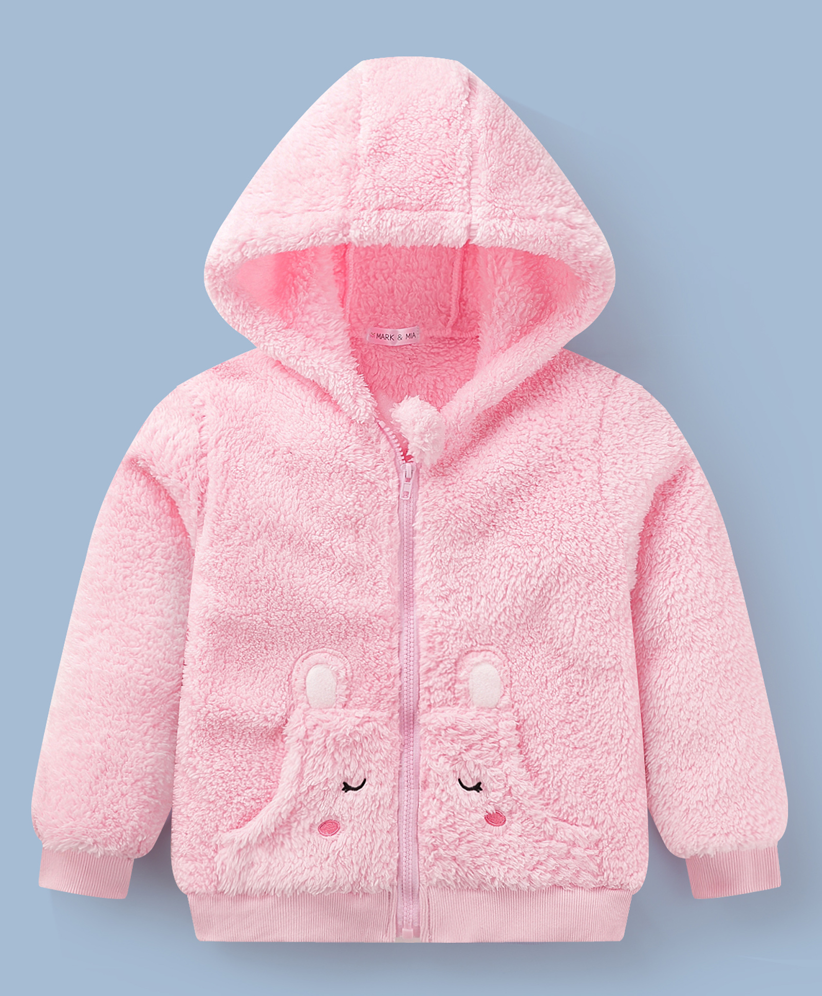 Mark & Mia Full Sleeves Hooded Fur Sweatjacket with Patch Detailing & Kangaroo Pocket - Pink-image-8