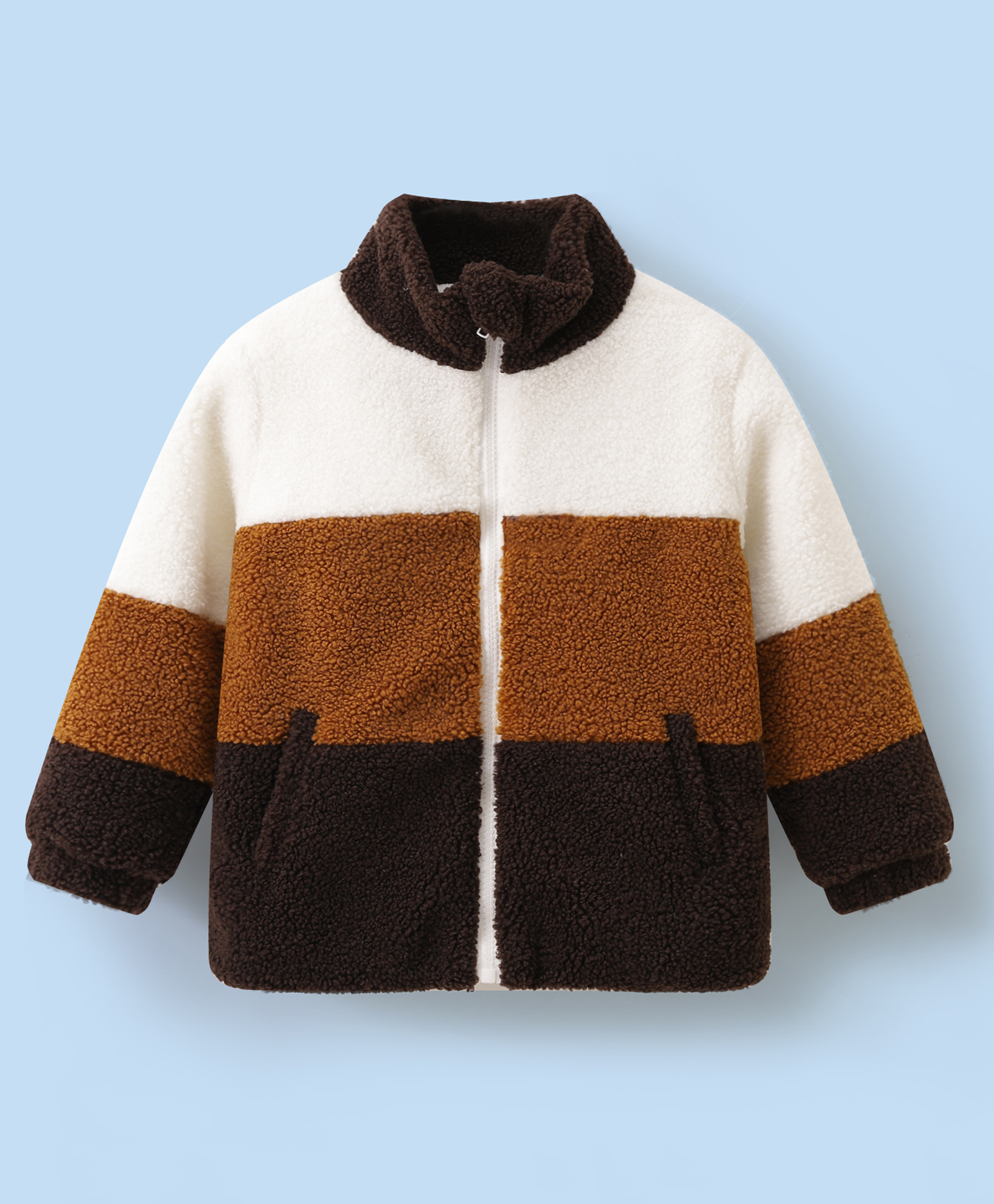 Mark & Mia Full Sleeves Fur Jacket with Color Block & Pocket - Multicolor-image-41