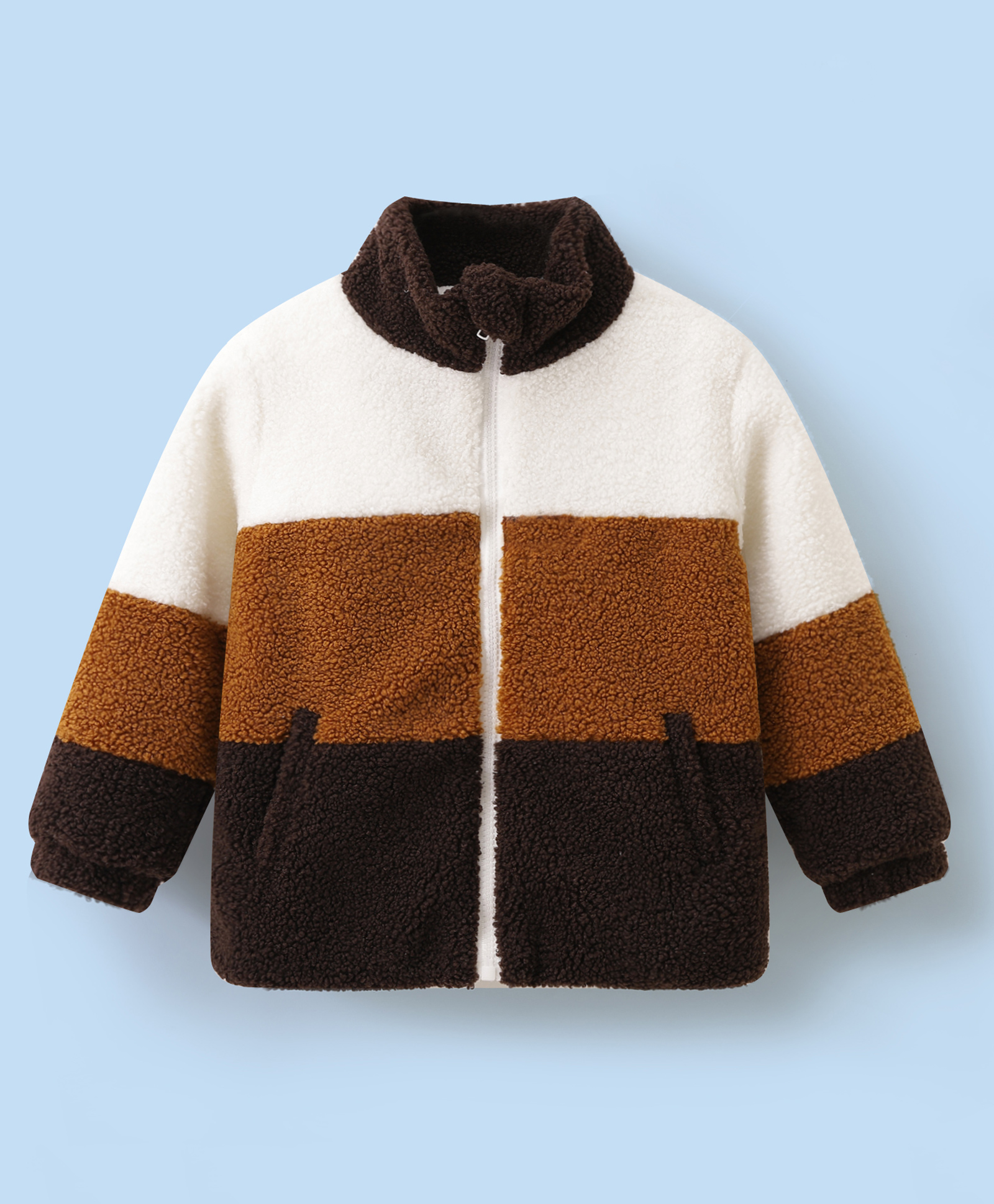 Mark & Mia Full Sleeves Fur Jacket with Color Block & Kangaroo Pocket - Multicolor-image-11