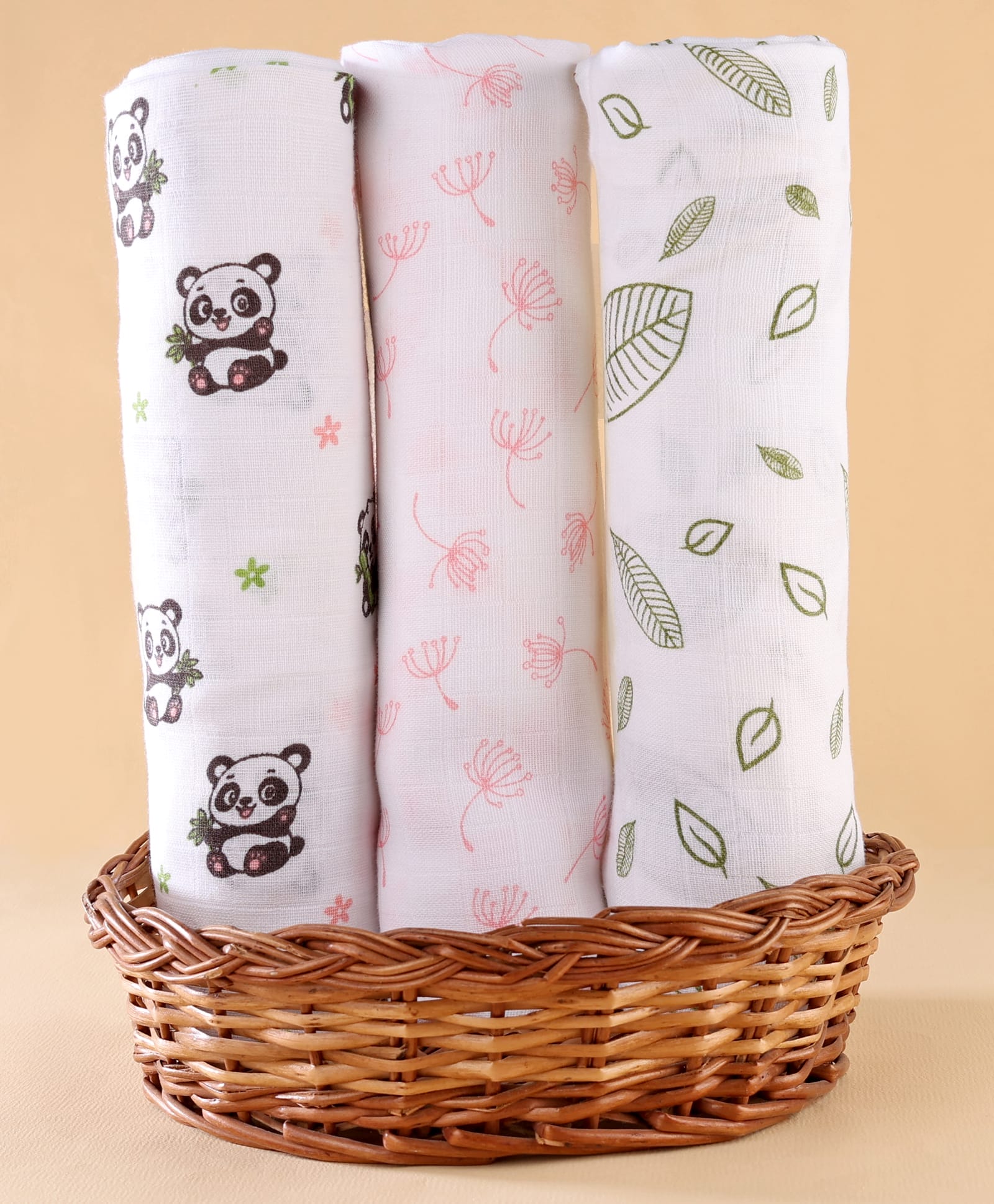 Zoe 100% Cotton Muslin Multipurpose Swaddle Wrap Nature Buddies Print| Soft Breathable Fabric| Comfortable Warm and Soothing|Travel Friendly| New Born Gifting Pack of 3 - White Black & Green-picture-11