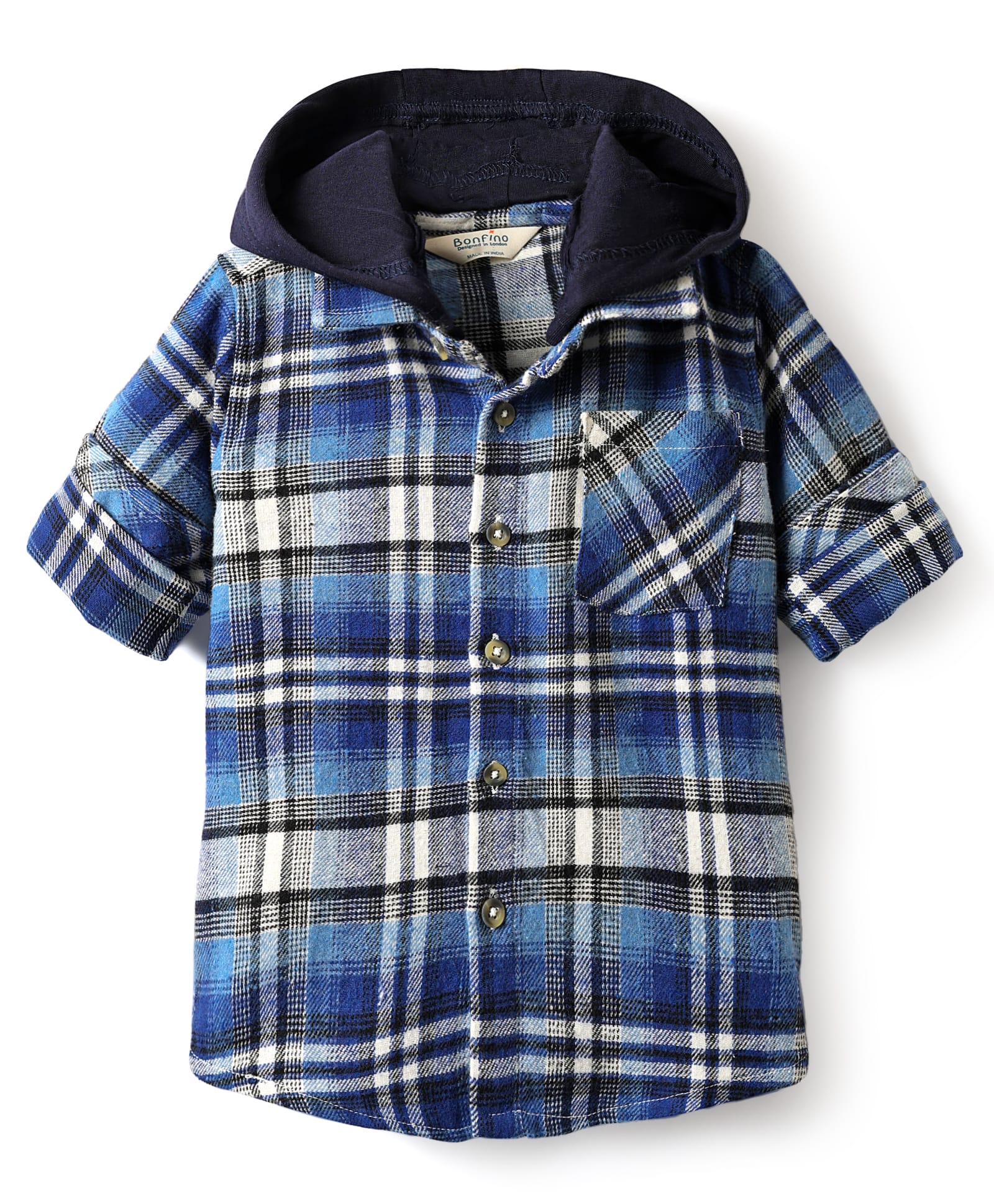 Bonfino Cotton Woven Full Sleeves Checks Shirt With Hood -Blue-picture-28