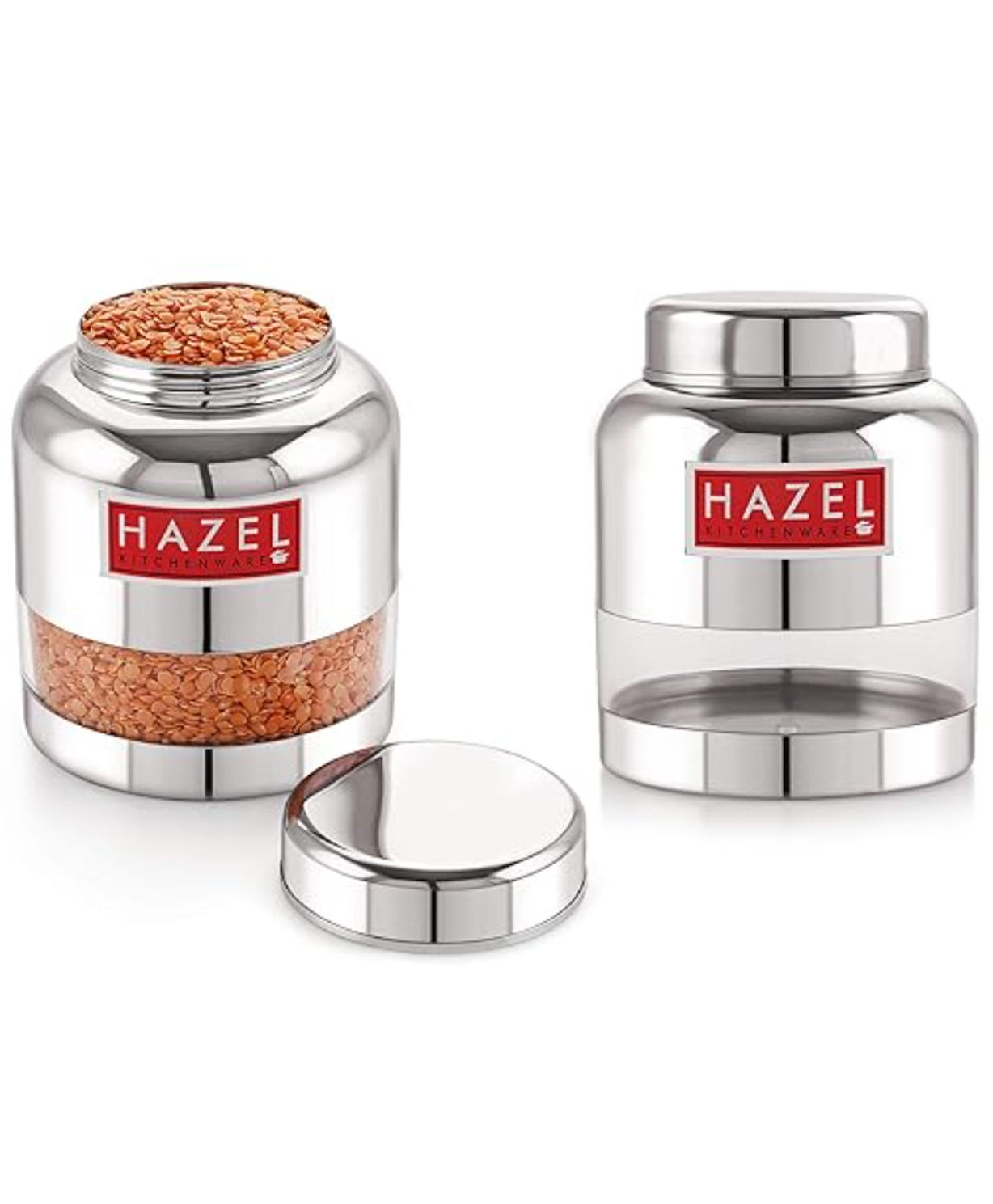 HAZEL Stainless Steel Transparent Glossy Finish Airtight See Through Container Barni Set of 2, 1000 ml, Silver-picture-5