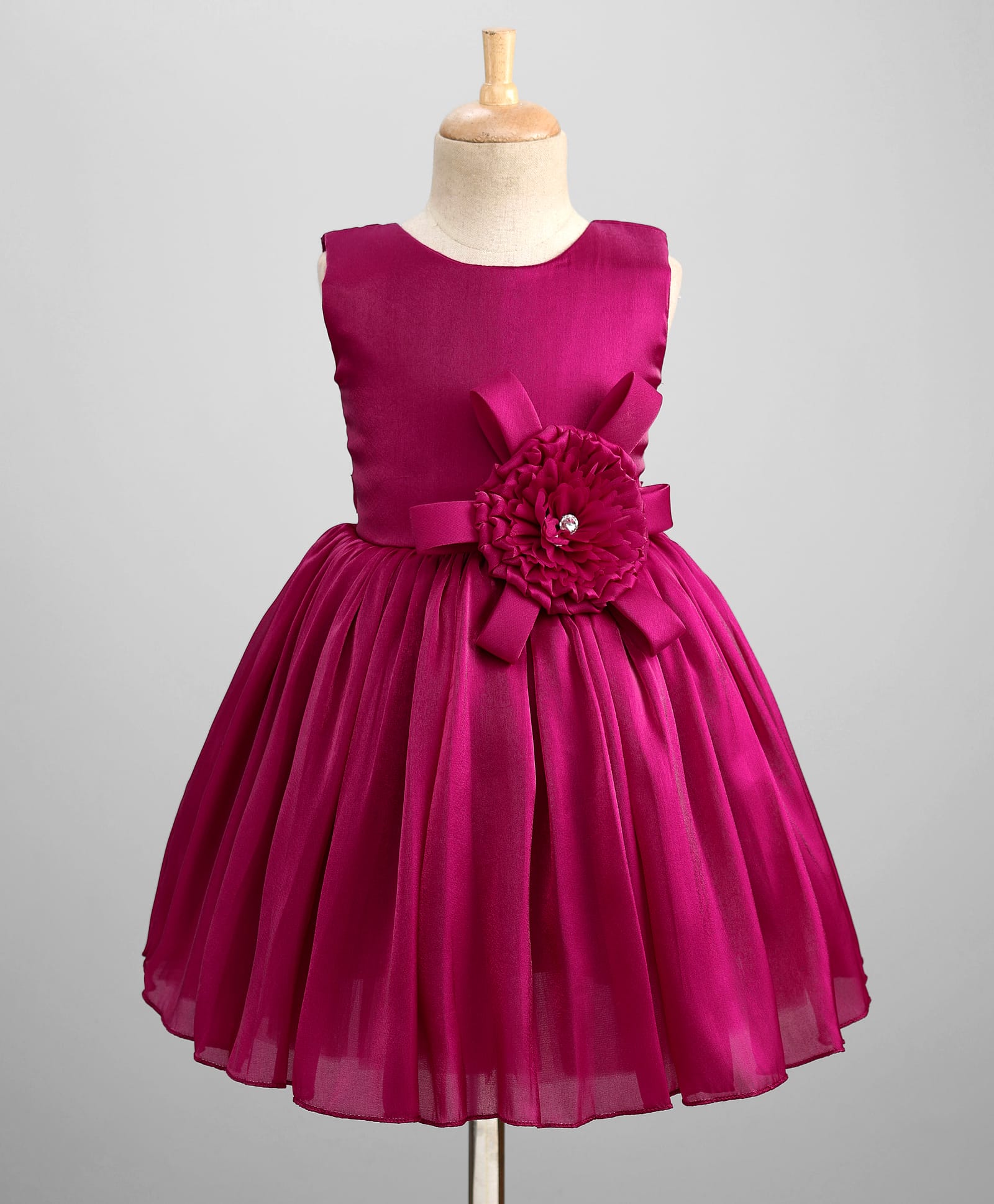 Bluebell Woven Sleeveless Solid Coloured Tissue Dress With Floral Applique - Wine-image-45