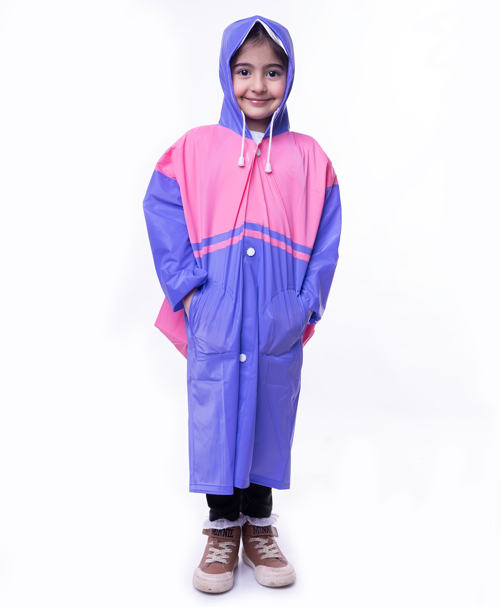 Viva Rainwear PVC Full Sleeves Colour Blocked Hooded Raincoat - Violet & Pink-image-29