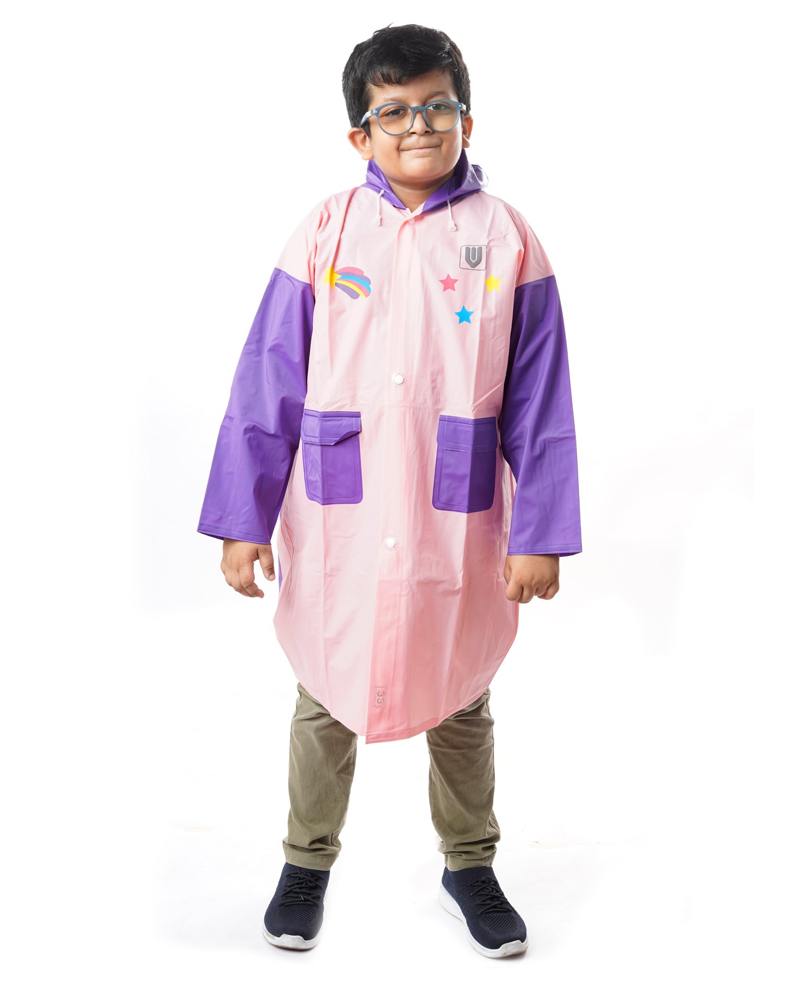 Viva Rainwear PVC Full Sleeves Unicorn & Stars Designed Hooded Raincoat - Violet & Pink-picture-20