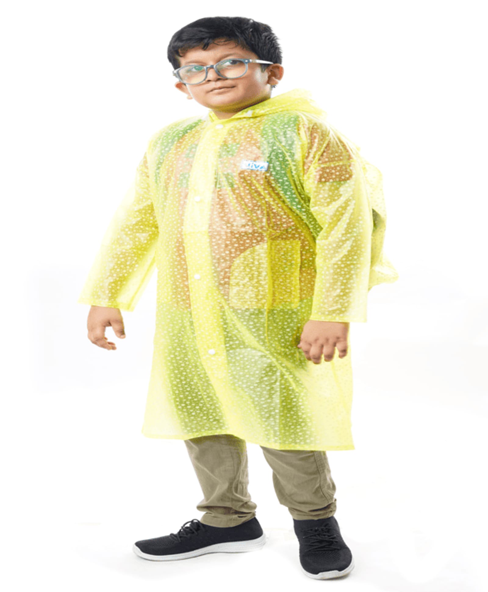 Viva Rainwear PVC Full Sleeves Abstract Designed Transparent Raincoat - Neon Green