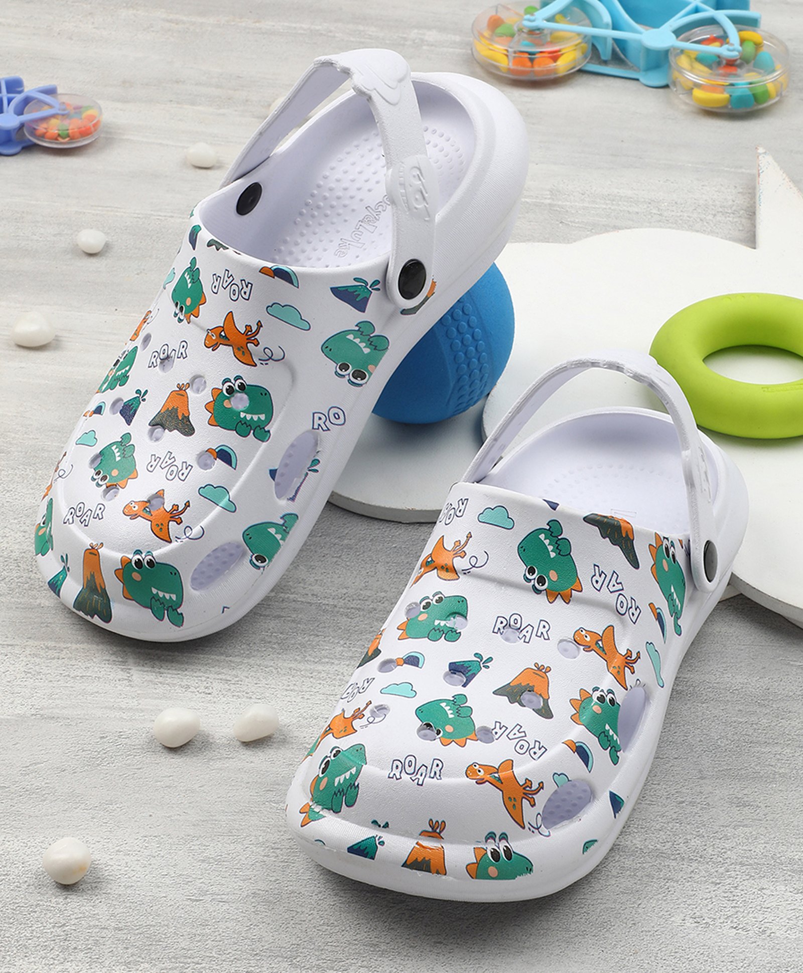 LIBERTY Dinosaur Designed Perforated Clogs - White-image-49