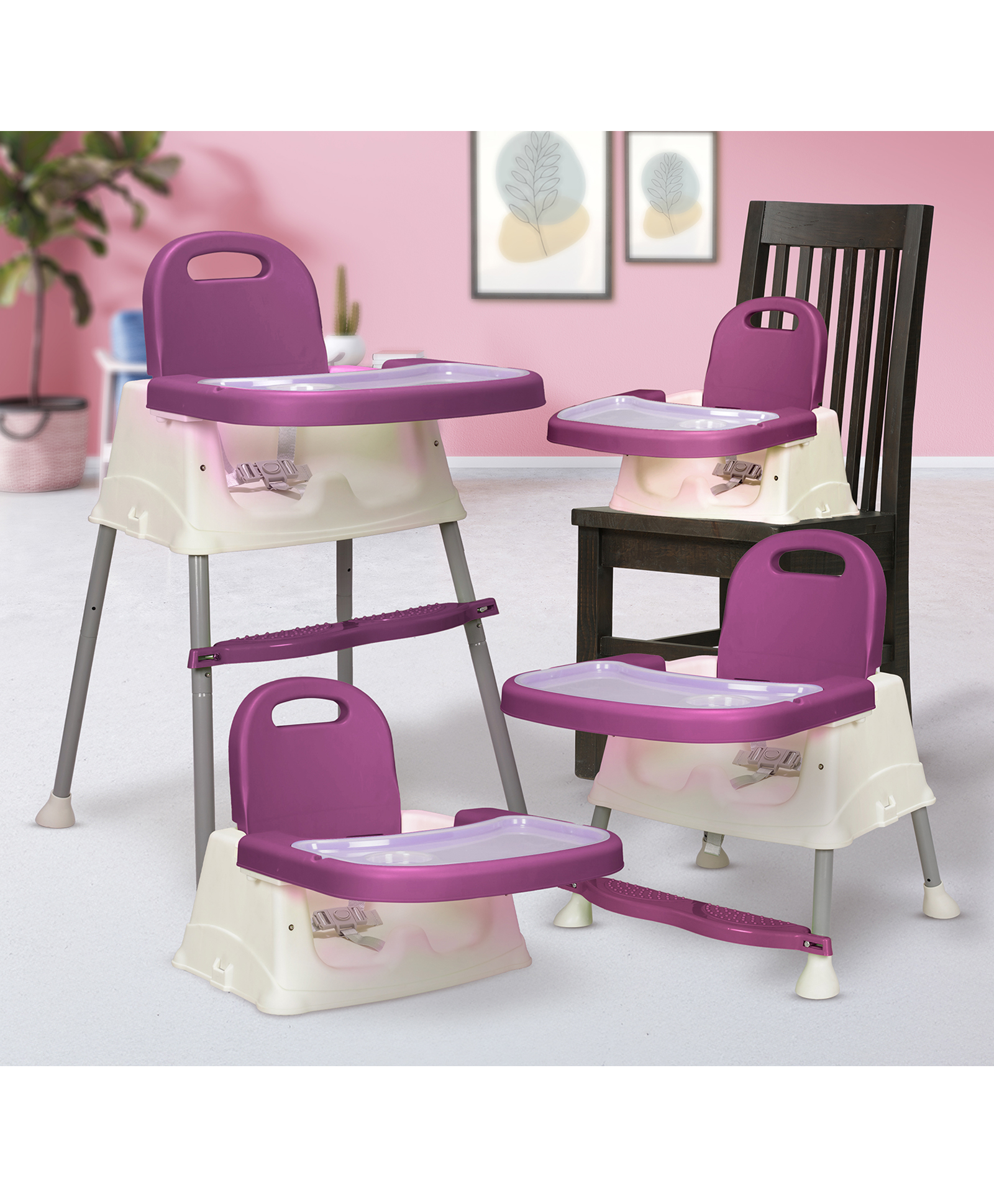 Luv Lap 4-in-1 Convertible Baby High Chair, Footrest, Converts to Low Chair, Booster Seat, Ideal for Feeding, Purple