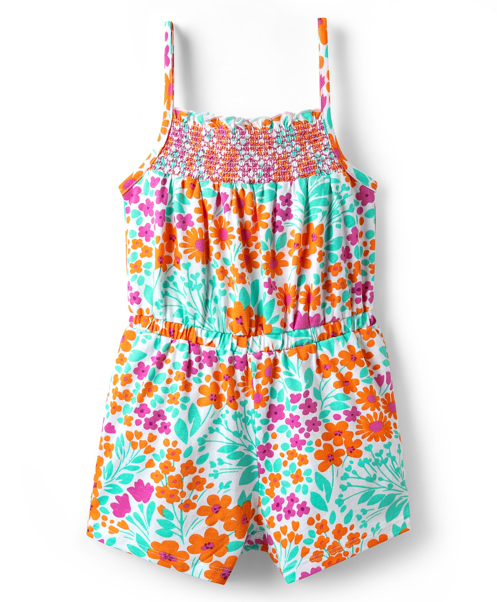 Babyhug Cotton Knit Singlet Sleeves Jumpsuits with Floral Print - Multicolor-picture-19