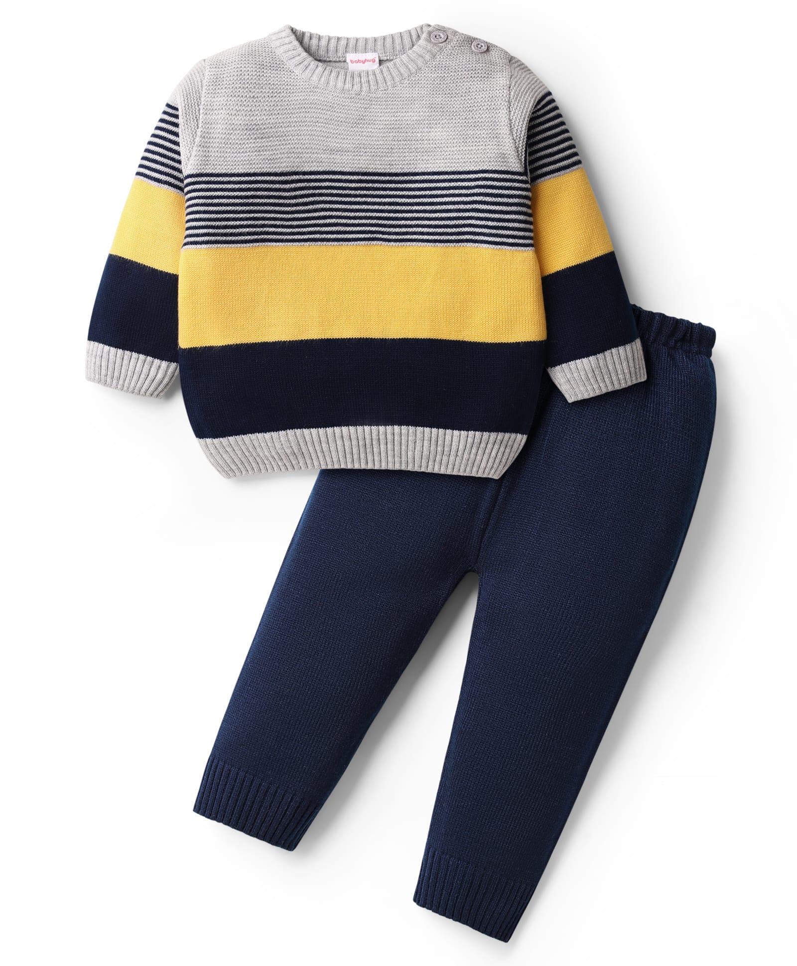 Babyhug Knit Full Sleeves Striped Pullover Sweater Set - Multi Colour-image-19