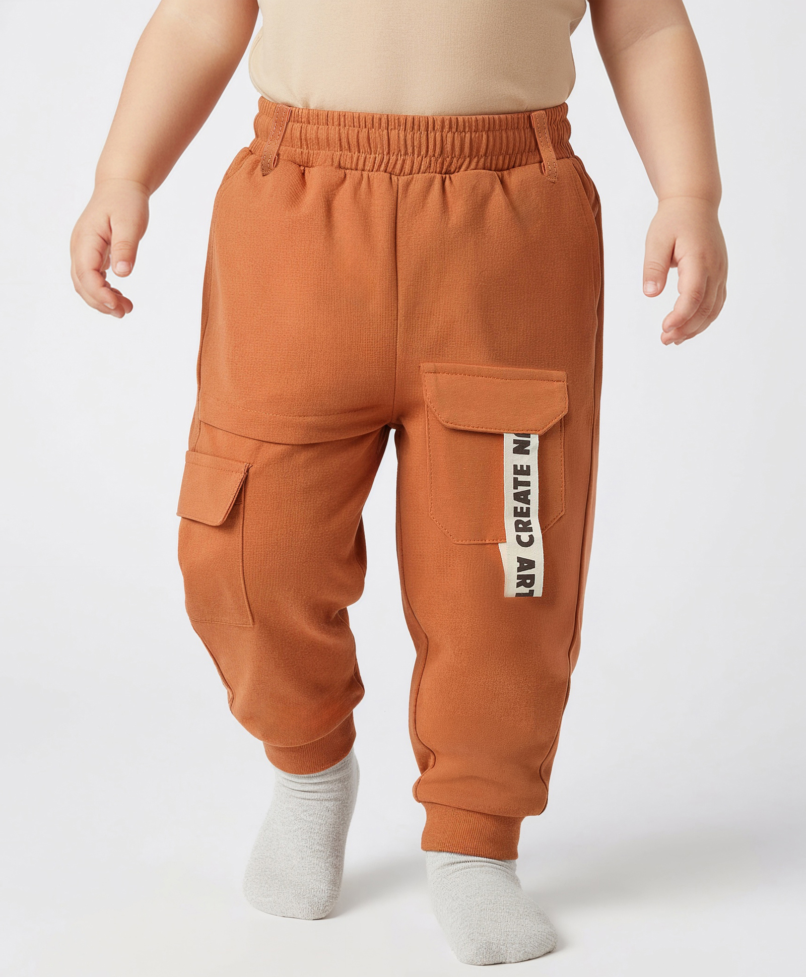 Babyoye 100% Cotton Single Jersey Knit Full Length Lounge Pant With Text Print - Orange-image-39