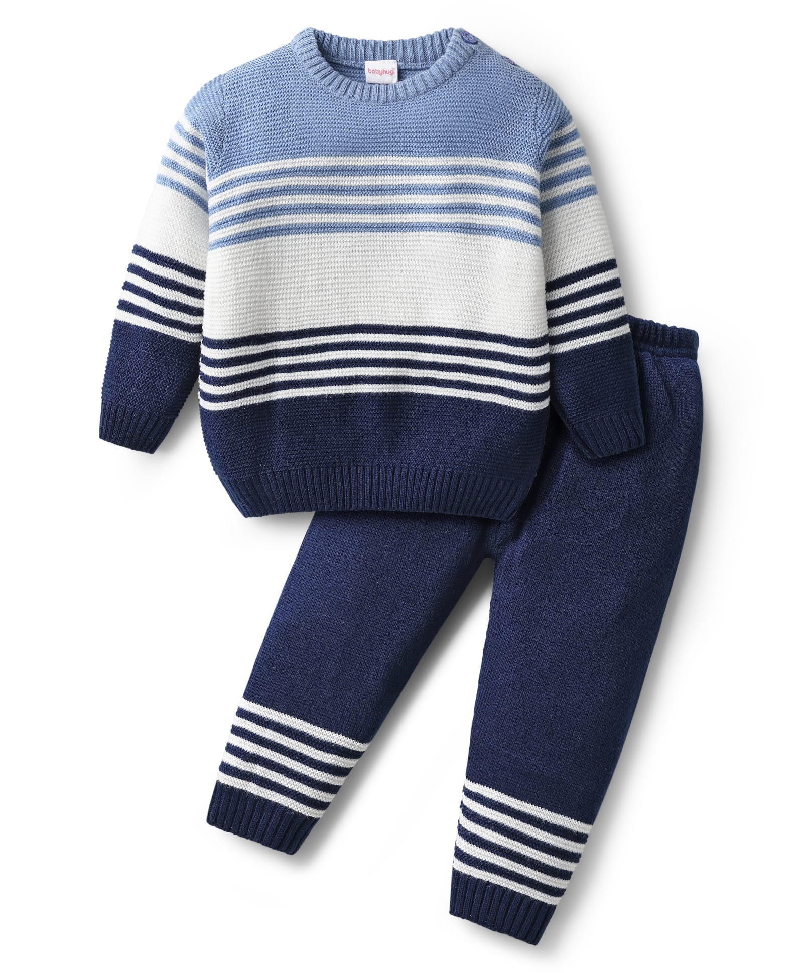 Babyhug Knit Full Sleeves Sweater Set With Stripes - Navy Blue-image-32