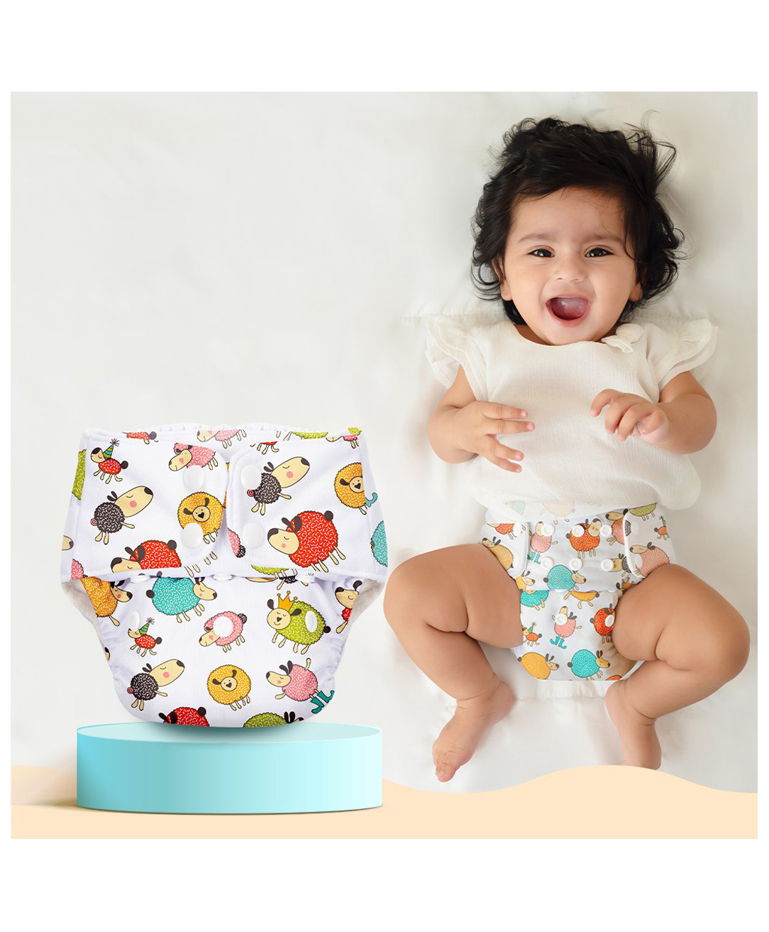 BASIC for Baby Reusable Cloth Diapers for Babies l Adjustable & Washable l 3M - 3Y l Rash Free Diaper - Sheep-picture-2