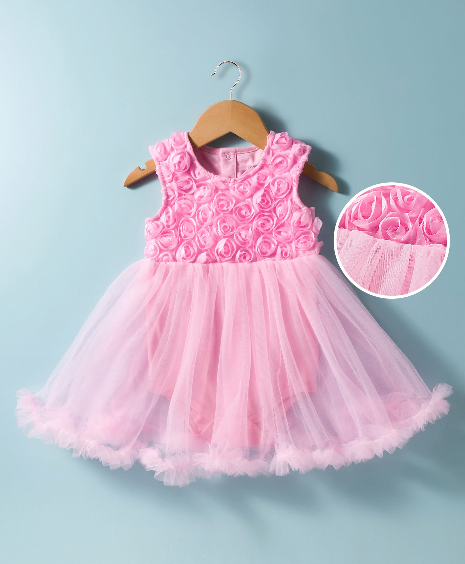 Mark & Mia Woven Sleeveless Frock Style Party Onesie With Floral Applique - Pink-image-39