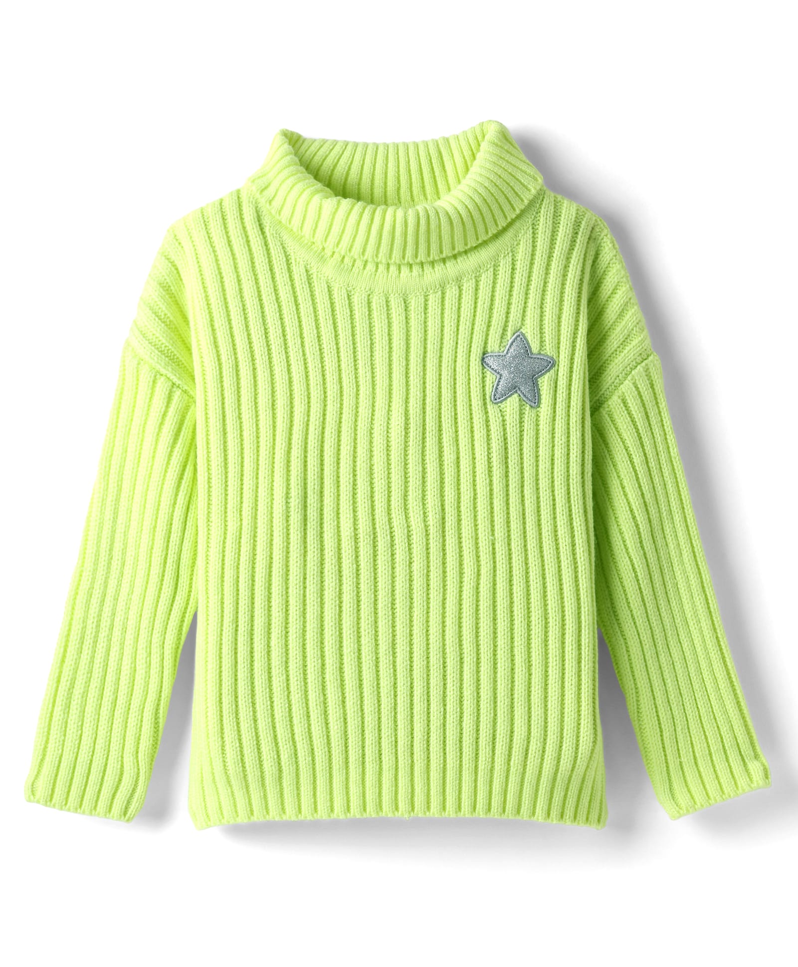 Babyhug Knitted Full Drop Shoulder Sleeves Skivi Sweater With Star Patch - Neon Green-picture-17