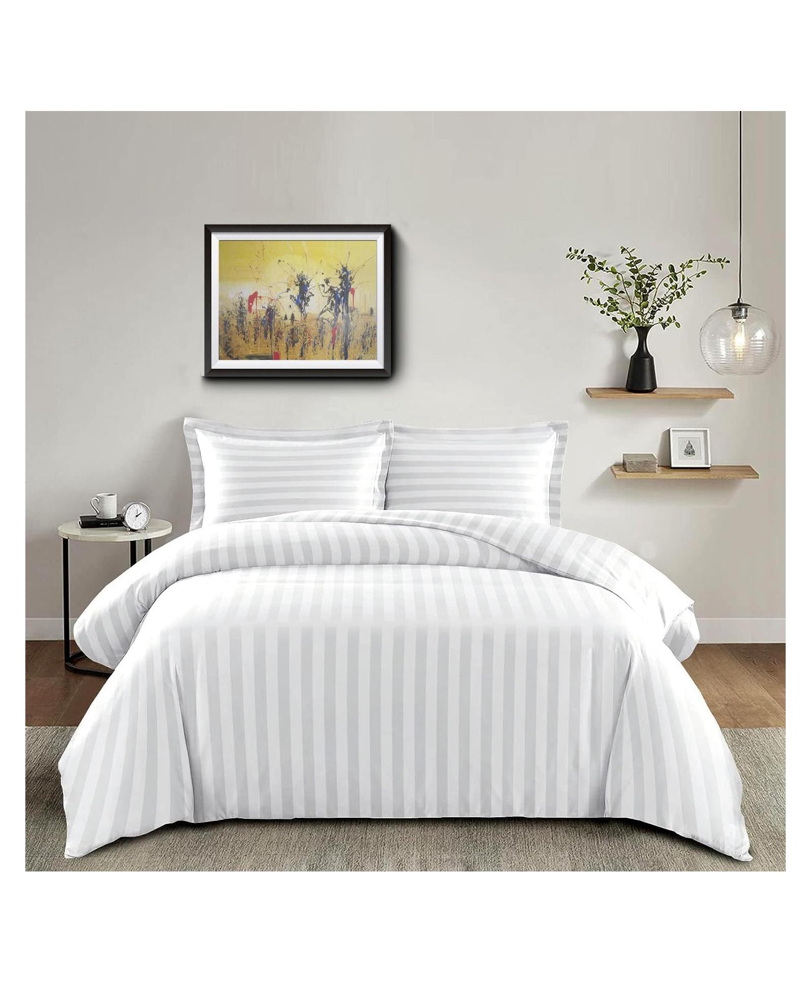 Filymore Super King Size Plain Solid Stripe Double Bedsheet With Two King Size Pillow Cover Made With Pure Microfiber(Size 108x108 Inches)(Colour-White)-picture-25