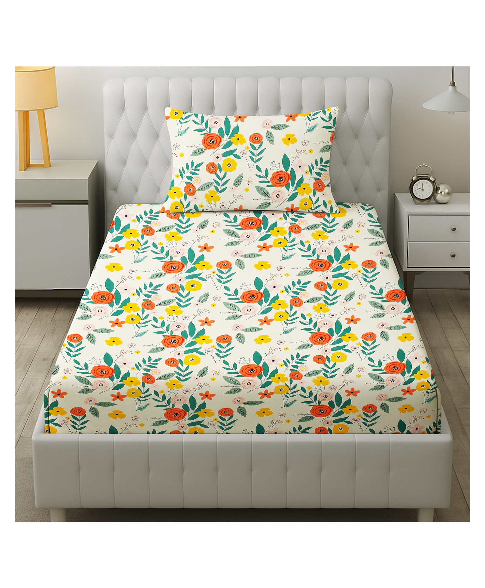 Filymore Flat Single Bed Sheet Floral Design Bedcover with 1 Pillow Cover 240 TC Soft Microfiber Single bedsheet for Single Size Bed, Bedspread-image-20
