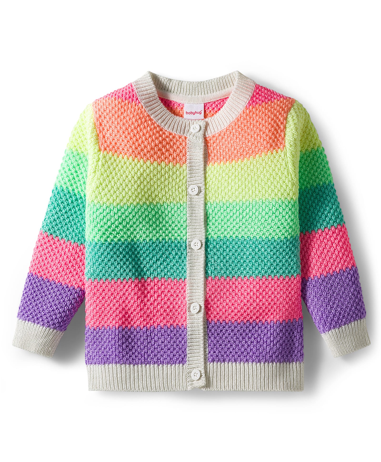 Babyhug Knit Full Sleeves Front Open Sweater with Color Block Design - Multicolor-image-48