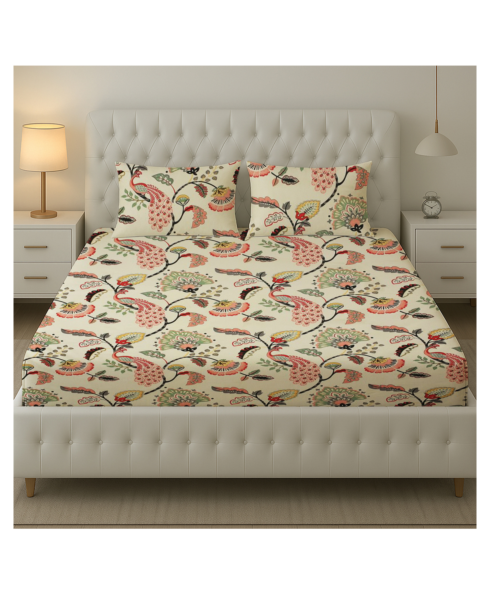 Filymore Mor Print Double Bed Sheet with 2 Pillow Covers 240 TC Soft Microfiber Double bedsheet for Queen/King Size Bed, Flat Bedsheet.-picture-26