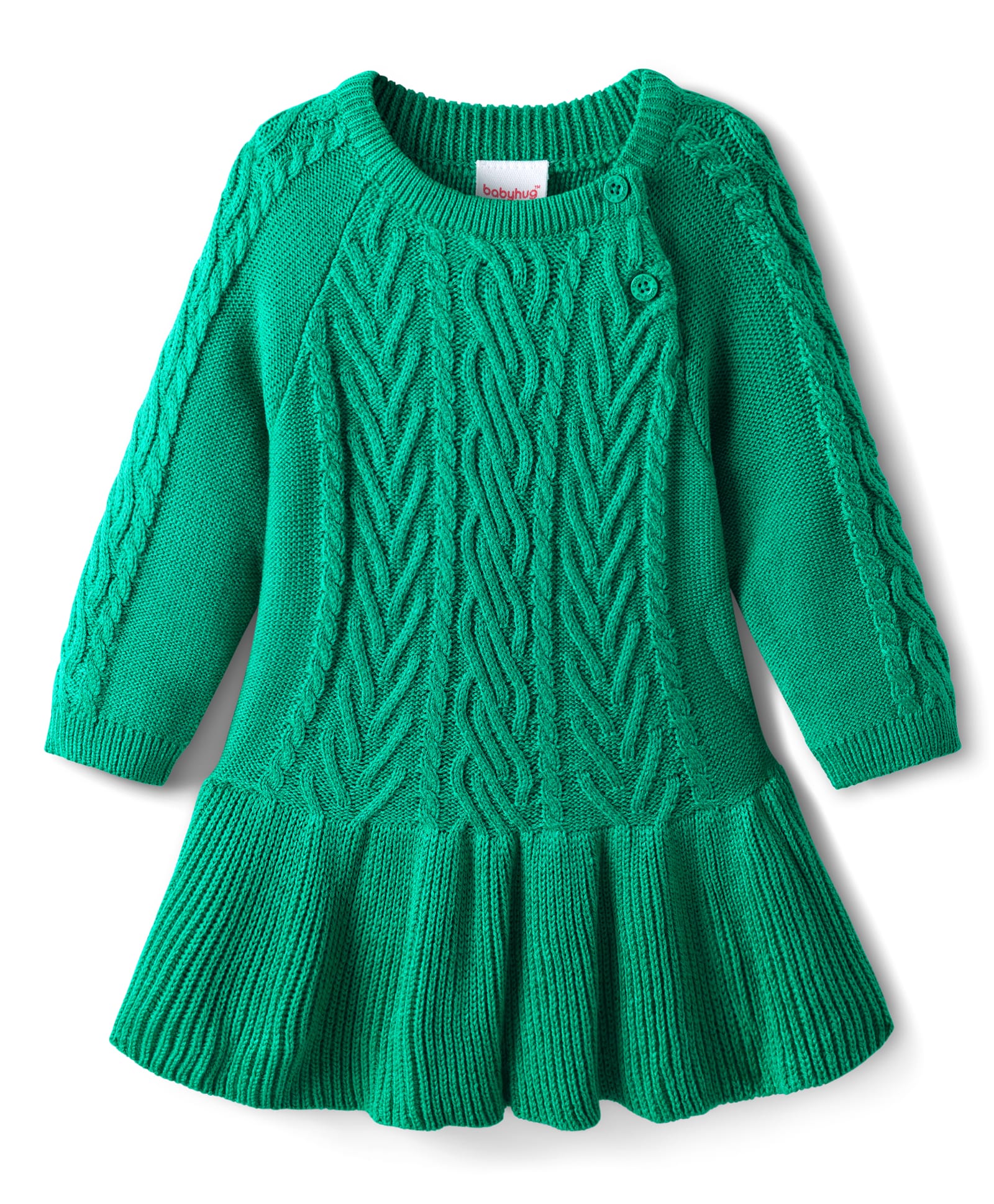 Babyhug Knit Full Sleeves Woolen Dress With Cable Knit - Green-image-42