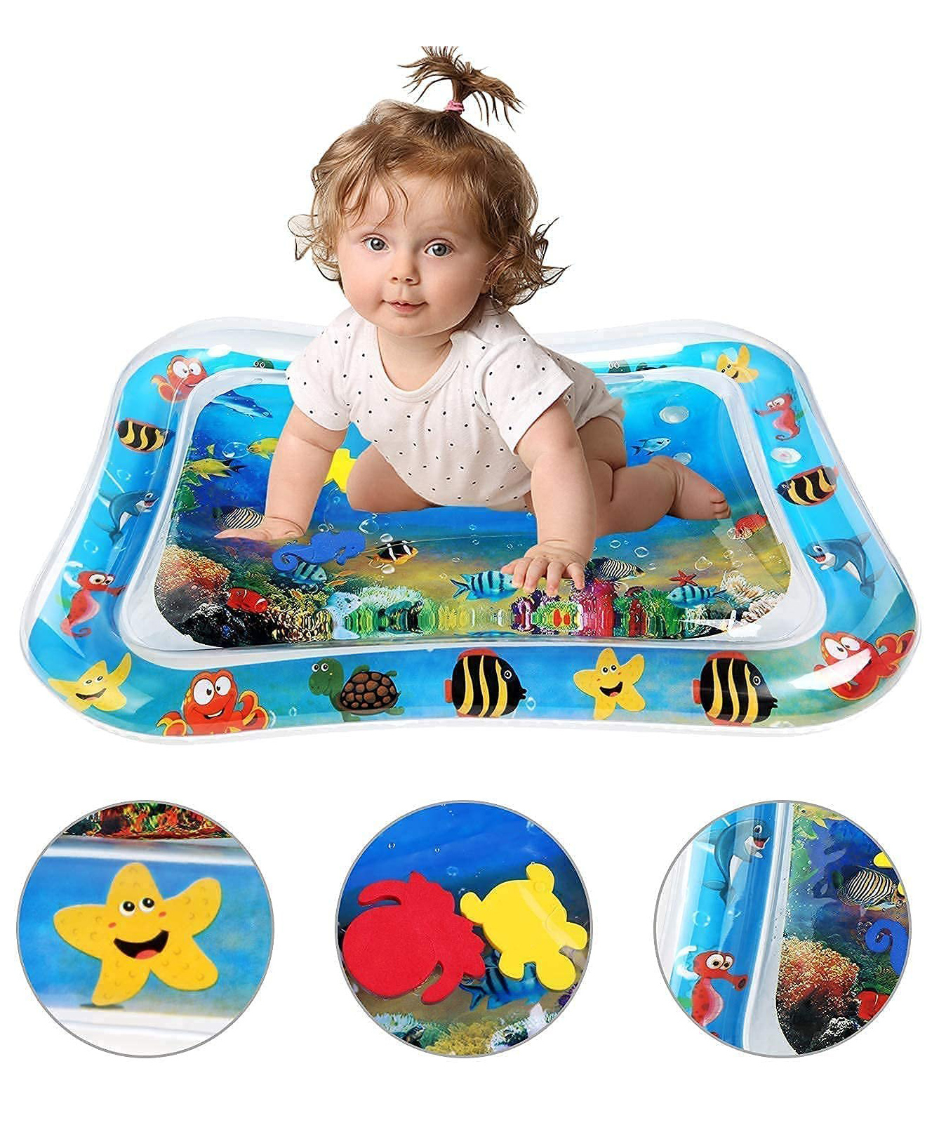 DOMENICO Fun Water Play mat Baby and Toddlers Perfect Fun time Play Inflatable Water mat Activity Center Your Baby's Stimulation Growth with Floating Toys-picture-18