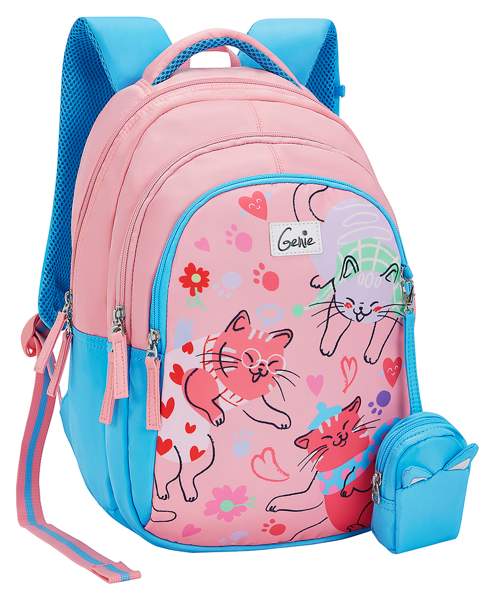 Genie Safari Purrfect 20 Litres School Backpack Pink with Kitty Print - Height 15 Inches-image-18