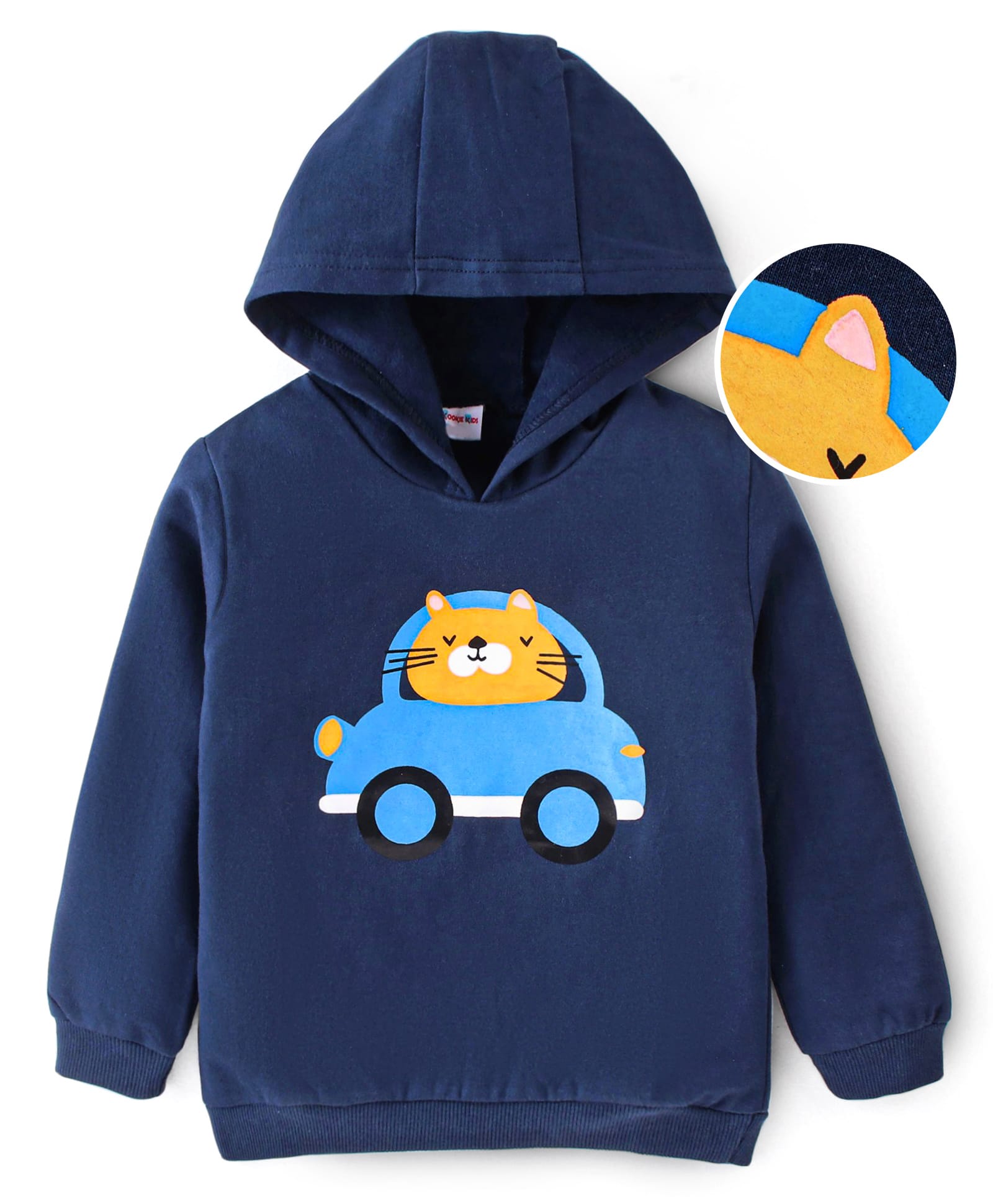 Mark & Mia Terry Knit Full Sleeves Hooded Sweatshirt Car and Tiger Print - Blue-image-27