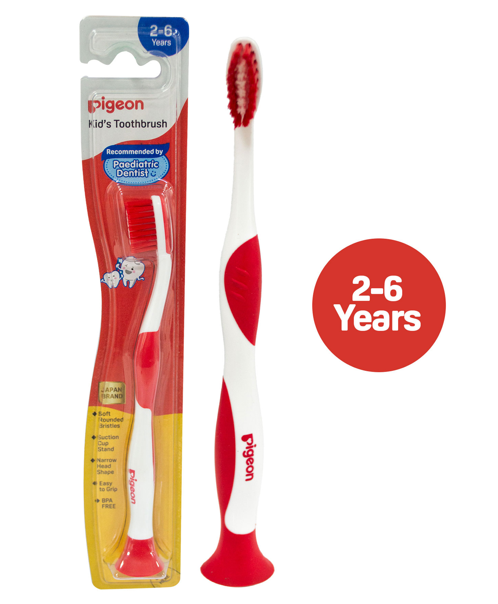 Pigeon Kids Toothbrush BPA Free with Suction Cup Stand - Red-image-21