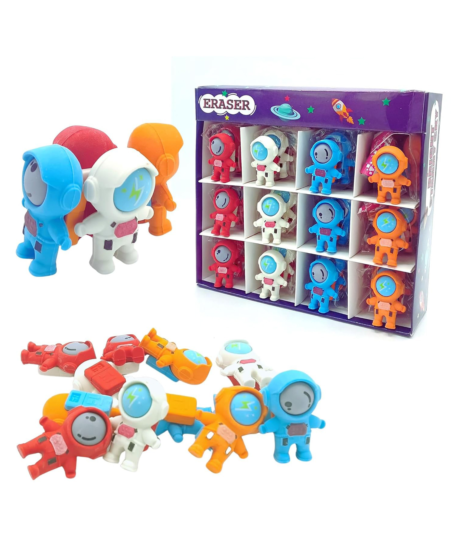 Birthday Popper 3D Astronaut Shaped Erasers as Birthday Return Gifts for Kids | Pack of 36 - Outer Space Take Apart Puzzle Erasers, Spaceman Pencil Erasers Classroom Rewards & School Supplies