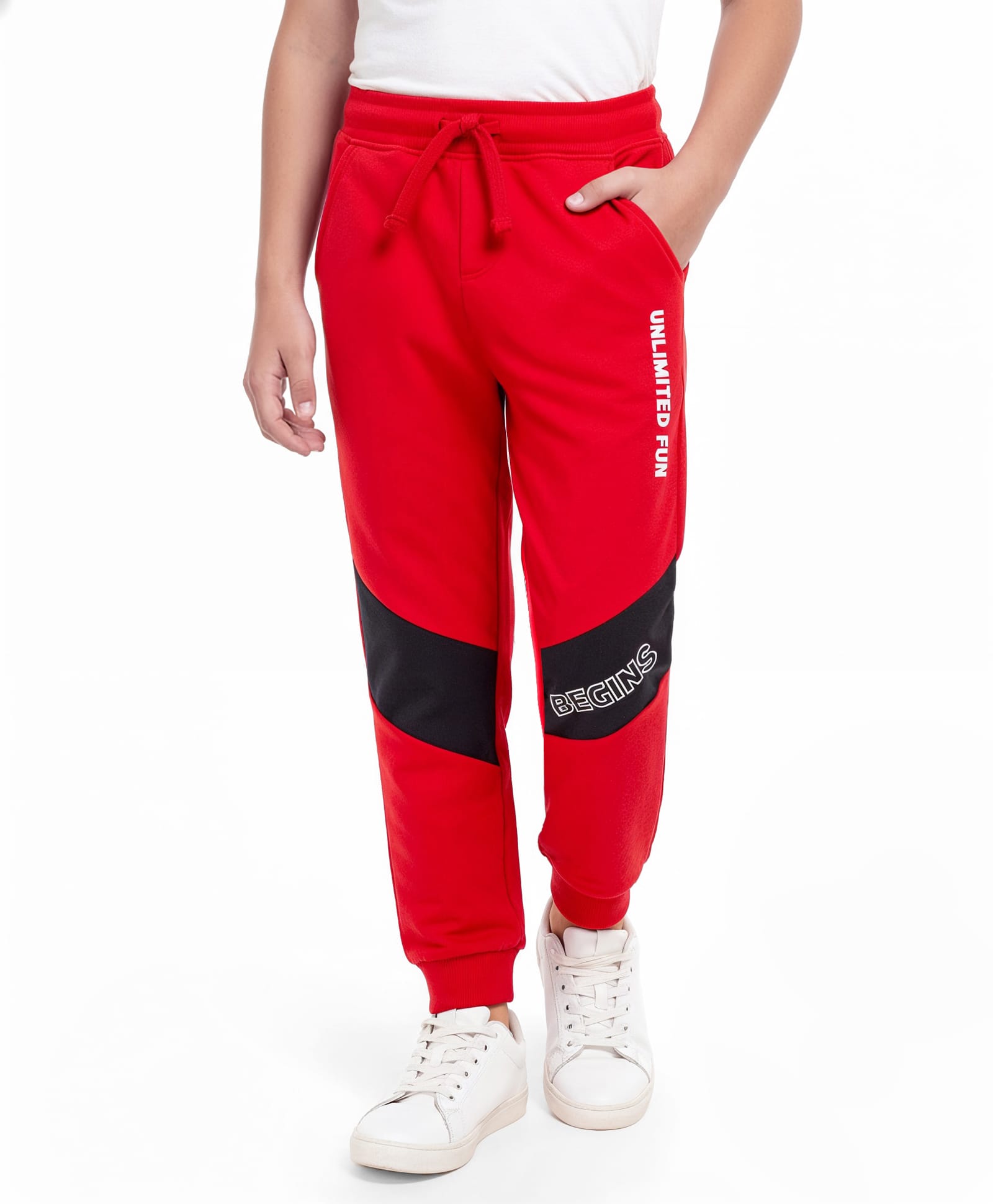 Honeyhap Premium 100% Cotton Looper Knit Full Length Text Printed Lounge Pant With Bio Finish - Racing Red & Black Beauty-picture-38