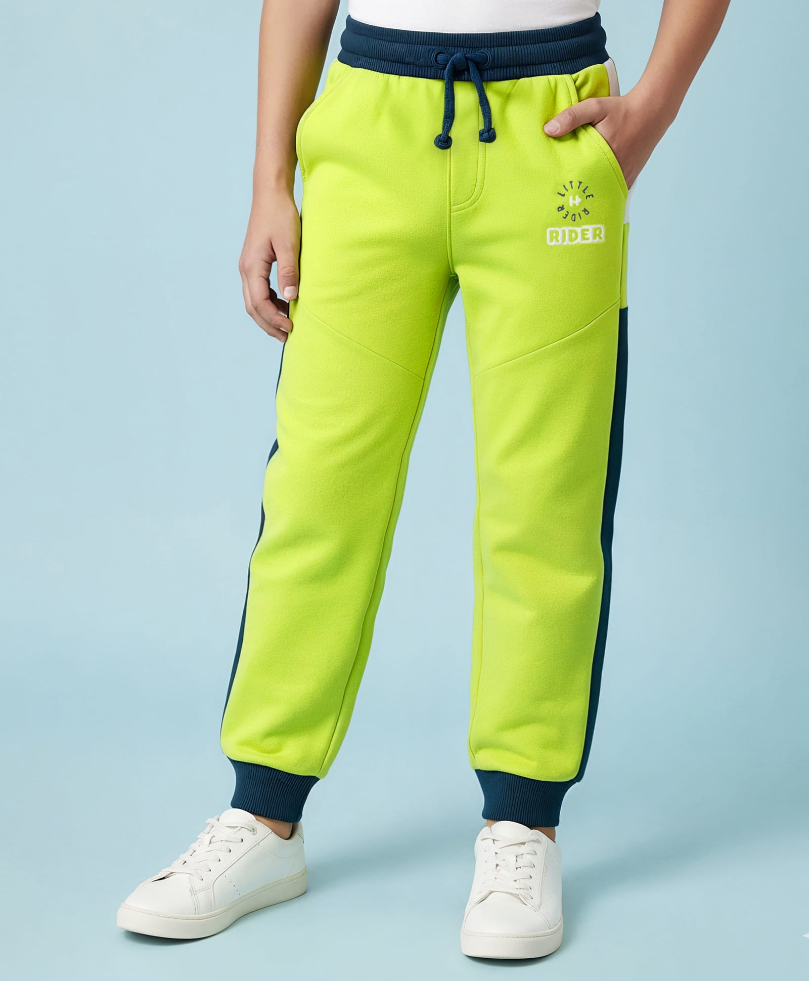 Honeyhap Premium 100% Cotton Knit Full Length Lounge Pant With Bio Finish & Text Print - Navy Peony Acid Lime & Bright White-picture-27