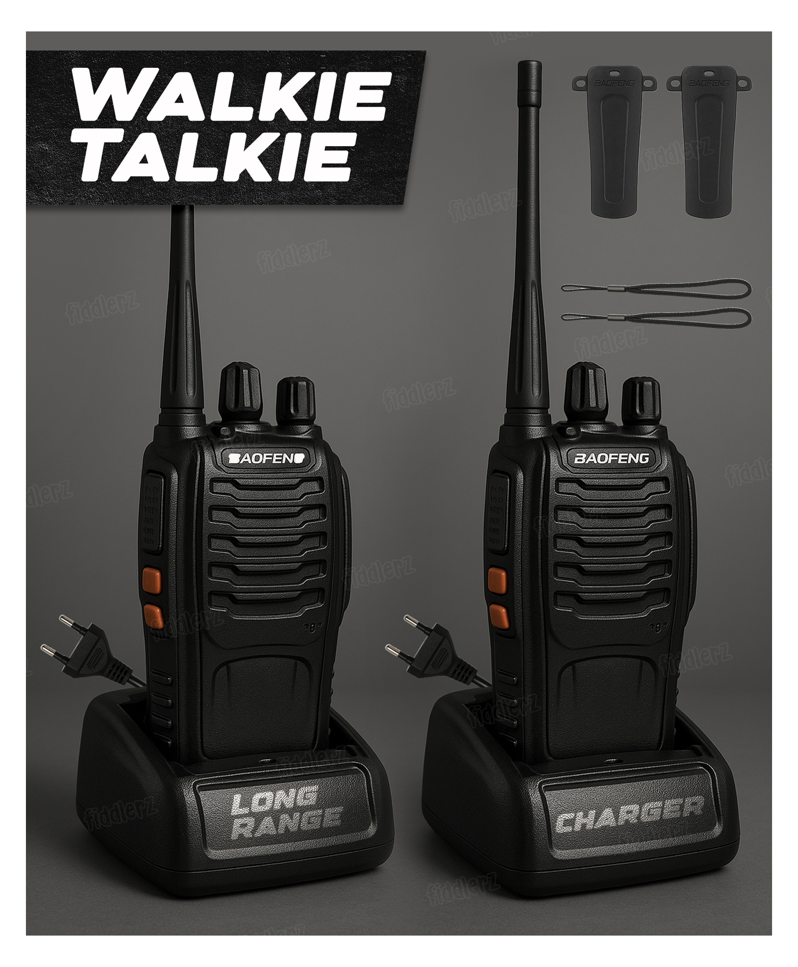 Fiddlerz Walkie Talkie Toy with Rechargeable Battery 2 Way Portable Lightweight Walkie Talkie Radio Fun and Playtime Adventure- Set of 2 (Black)-image-23