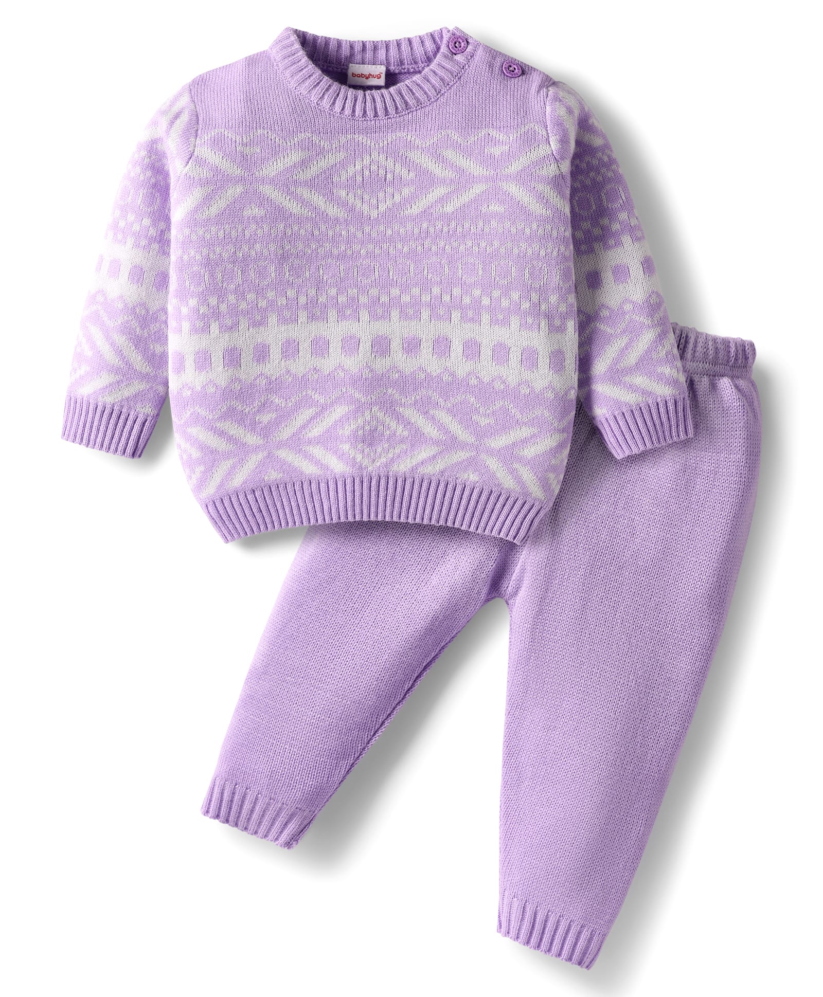 Babyhug Knit Full Sleeves Sweater Set with Fair Isle Design - Lavender-image-46