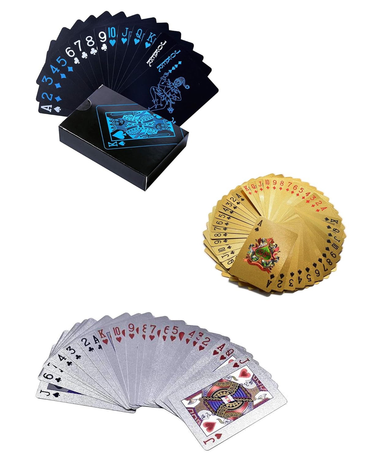 Magicwand 24 K Plated Poker Playing Card Game Pack of 3 Gold,Silver,Black Cards-picture-10