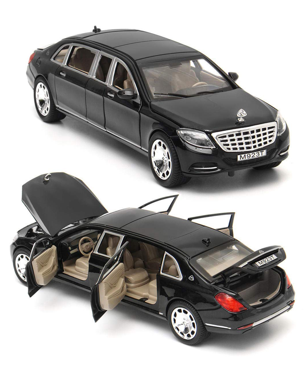 Magicwand 1:24 Scale Die-Cast MayYbach Pullman Pull Back Sedan with Music & Lights 1 Pc Cherry or Black-image-25