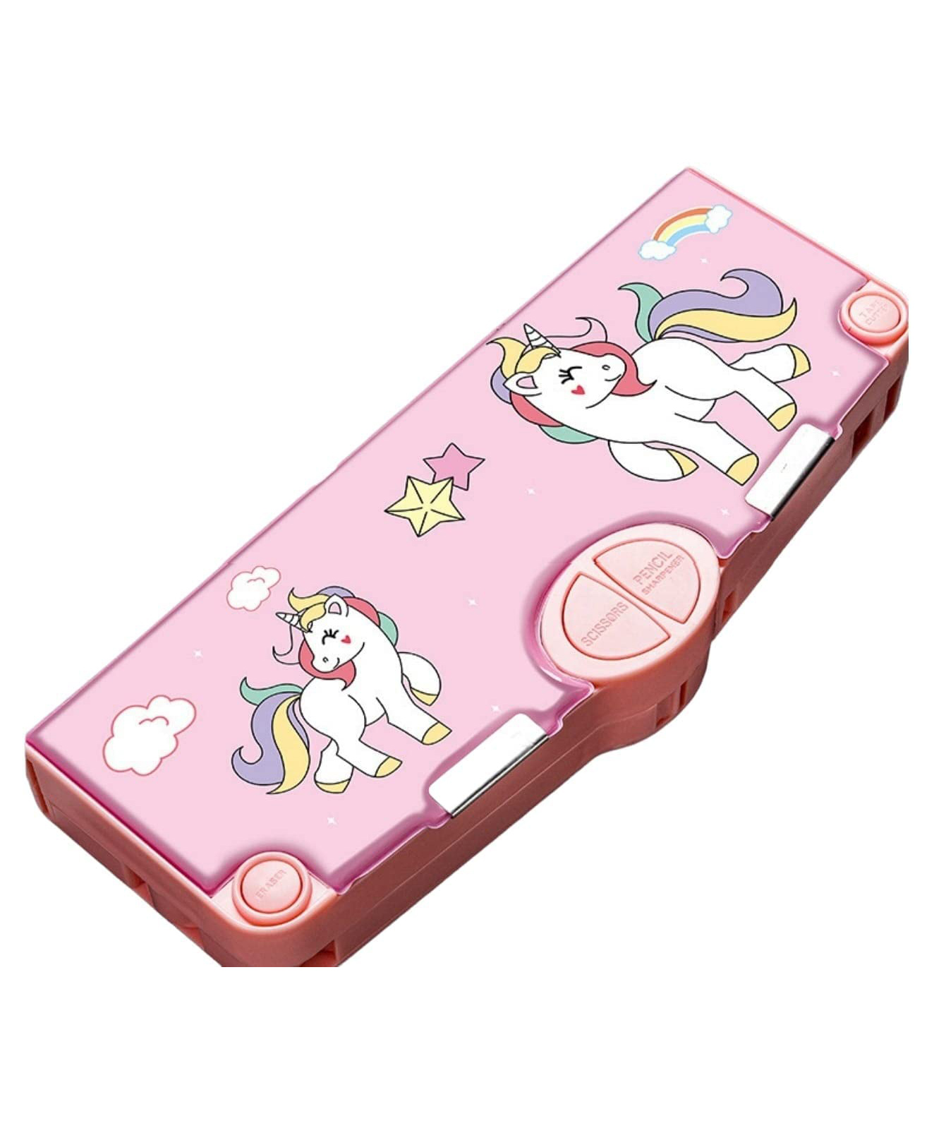 Magicwand Button Operated Multi-Layer Multi-Functional Unicorn Pink Magnetic Pencil Box for Kids with Automatic Buttons Pack of 1-picture-24