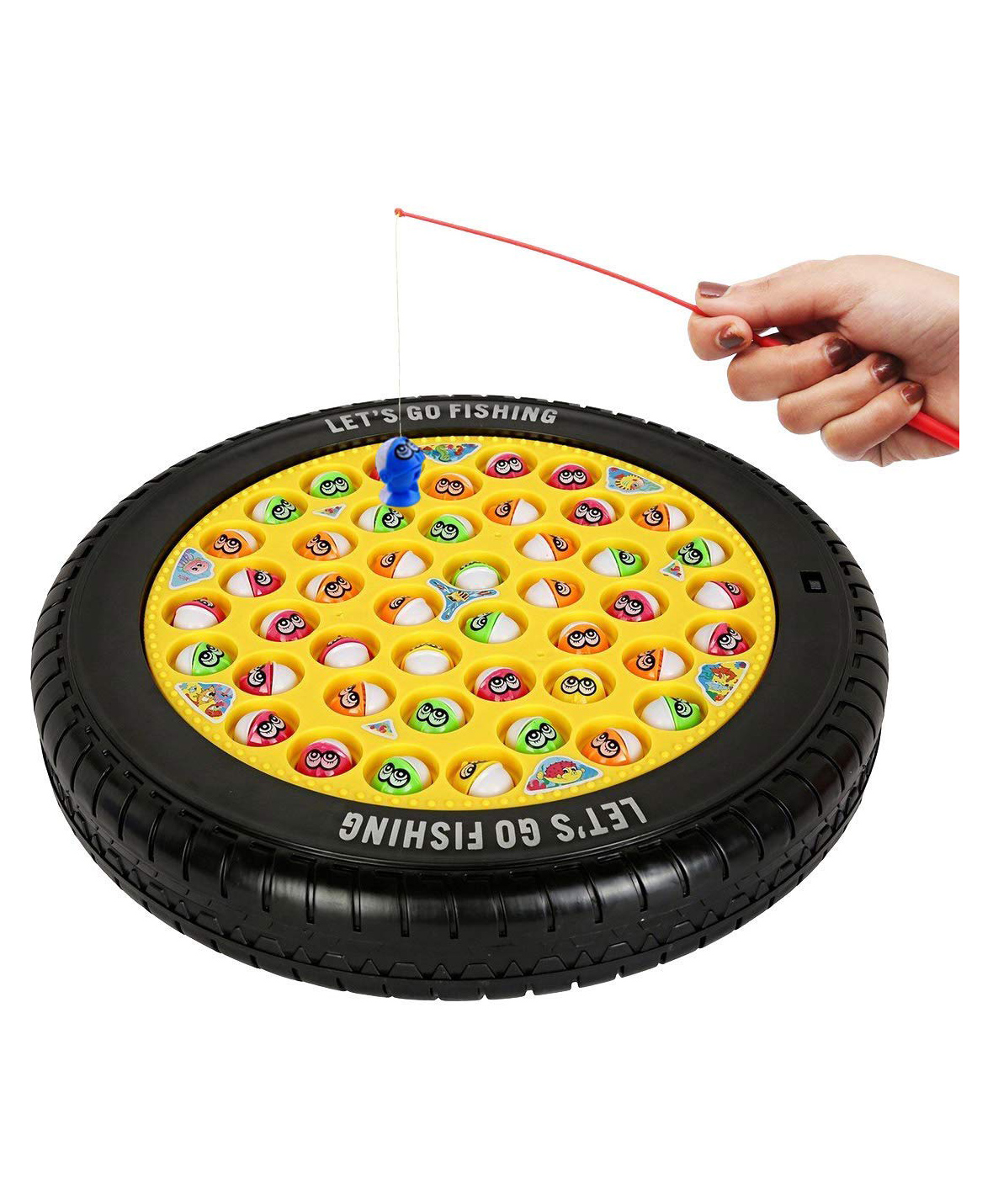 Magicwand Musical Rotating Tyre Fish Catching Musical Game with 45 Magnetic Fishes Pack of 1 Multi-Colored